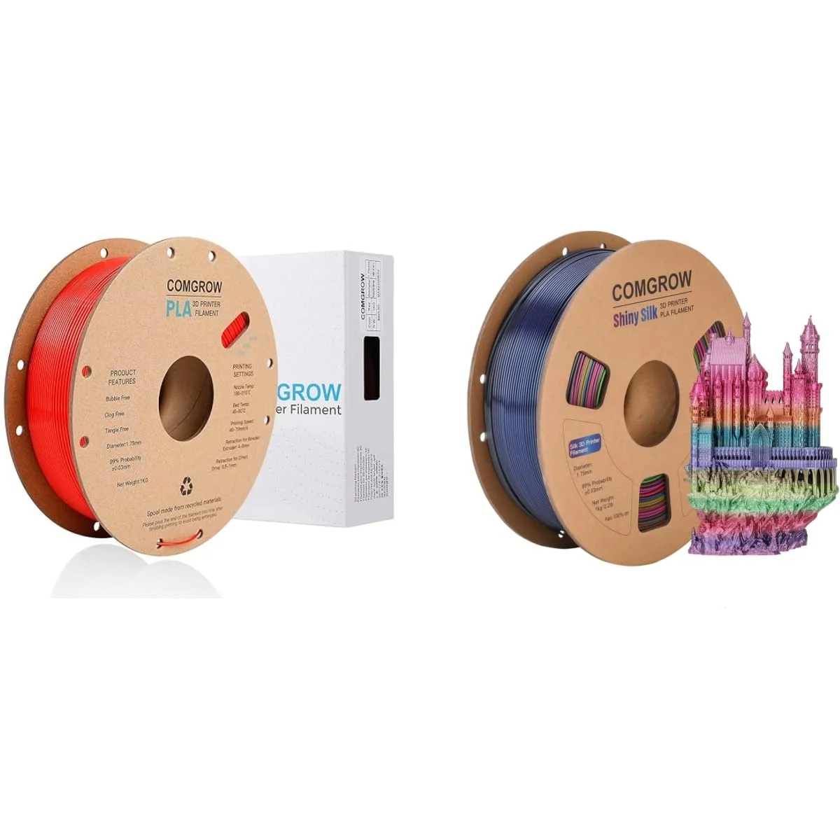 فیلامنت پرینتر سه بعدی PLA کامگرو، فیلامنت PLA پرینتر سه بعدی 1.75 میلی متری، قرقره 1 کیلوگرمی PLA قرمز و رنگین کمانی ابریشمی