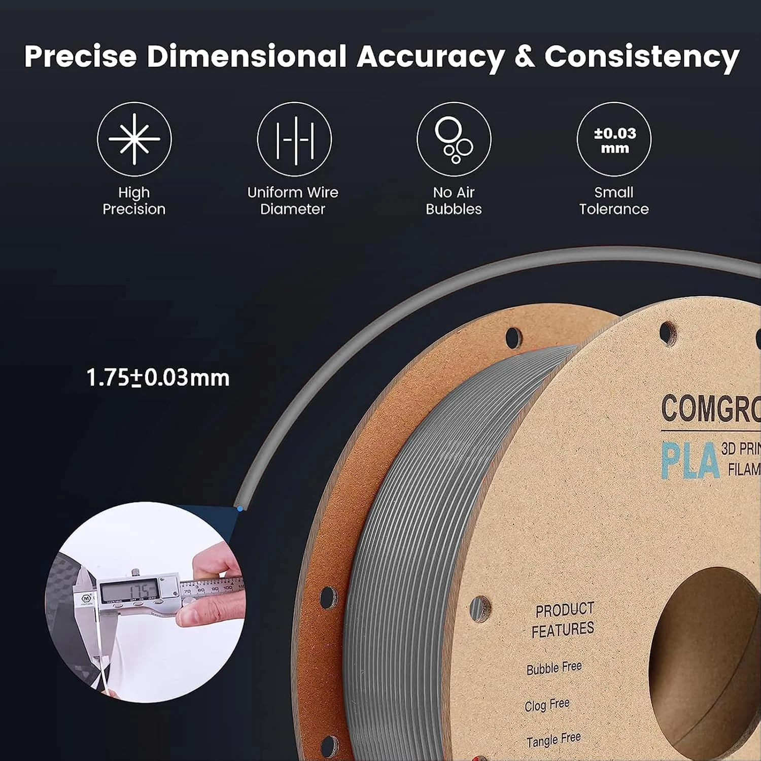 فیلامنت پرینتر سه بعدی PLA کامگرو، فیلامنت PLA پرینتر سه بعدی 1.75 میلی متر، 2 رول 1 کیلوگرمی PLA خاکستری و ابریشمی PLA سبز و آبی