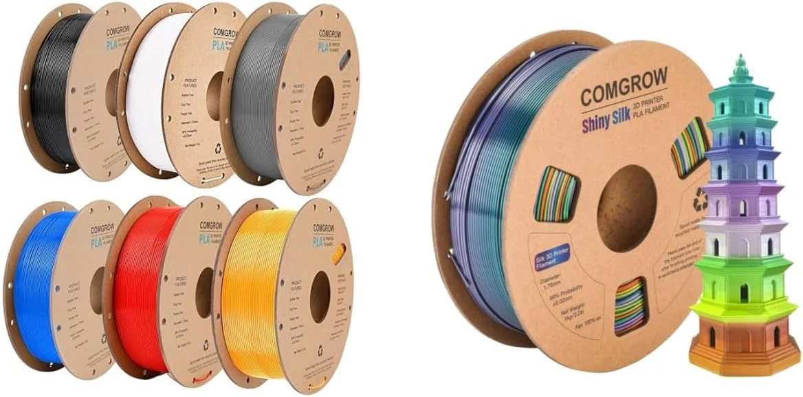 فیلامنت پرینتر سه بعدی PLA کامگرو 6 کیلوگرمی، فیلامنت PLA پرینتر سه بعدی 1.75 میلی متری، قرقره 1 کیلوگرمی PLA مشکی سفید طوسی قرمز آبی نارنجی و رنگین کمانی ابریشمی