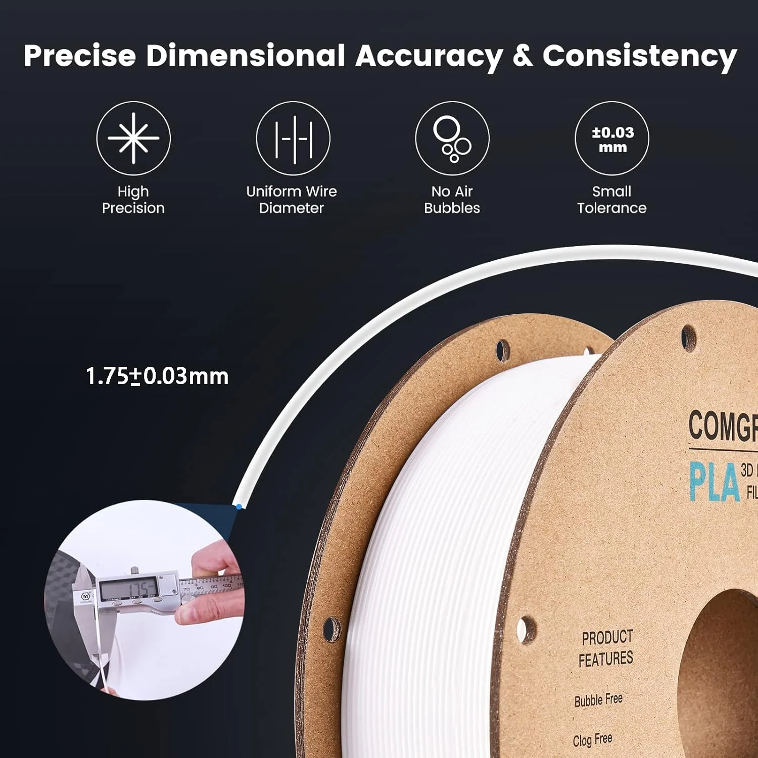 فیلامنت پرینتر سه بعدی PLA کامگرو، فیلامنت PLA پرینتر سه بعدی 1.75 میلی متر، اسپول 1 کیلوگرمی PLA مشکی و سفید و فیلامنت چوب خاکستری روشن 1 کیلوگرمی