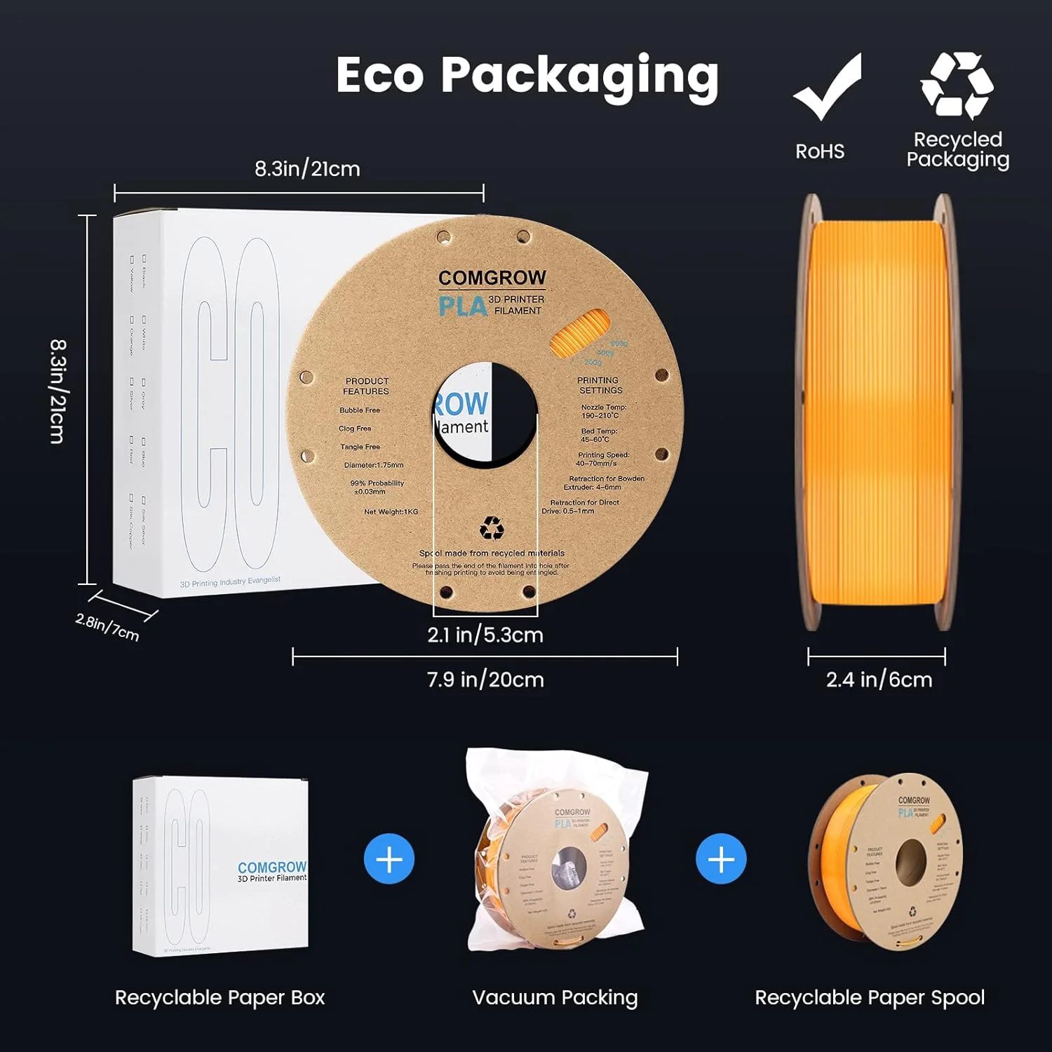 فیلامنت پرینتر سه بعدی PLA کامگرو، فیلامنت PLA پرینتر سه بعدی 1.75 میلی متر، اسپول 1 کیلوگرمی PLA نارنجی و فیلامنت چوب، سفال قرمز 1 کیلوگرمی