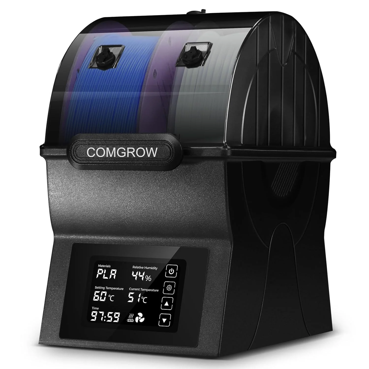 جعبه خشک کن فیلامنت Comgrow مدل SH02، خشک کننده فیلامنت با گرم کننده سریع PTC و صفحه لمسی، جعبه نگهداری مهر و موم شده فیلامنت پرینتر سه بعدی با نگهدارنده 2 قرقره سازگار با PLA PETG TPU ABS 1.75/2.85mm