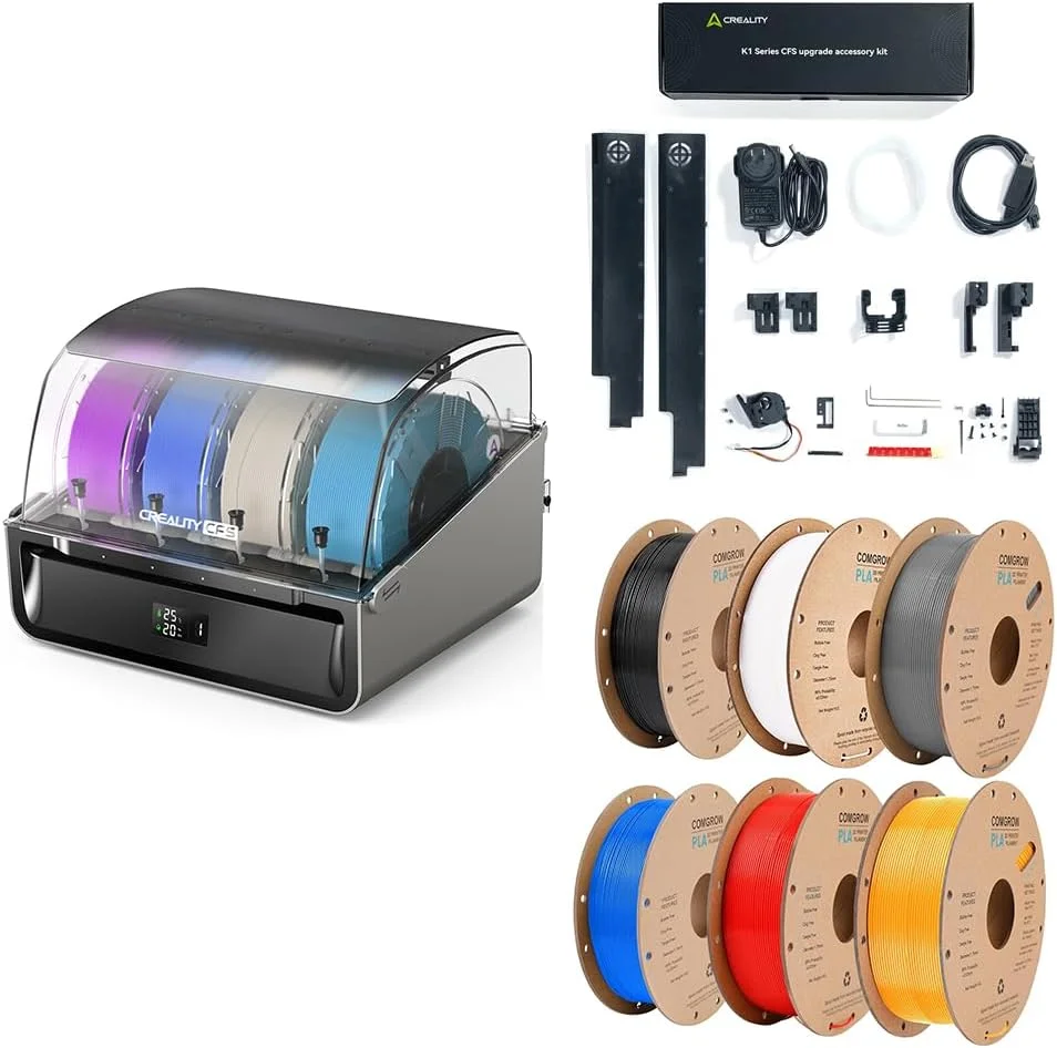 مجموعه لوازم جانبی ارتقاء سری Creality K1 Comgrow CFS، فیلامنت پرینتر سه بعدی PLA شش کیلوگرمی Comgrow و سیستم خودکار چند رنگی فیلامنت پرینتر سه بعدی Creality CFS