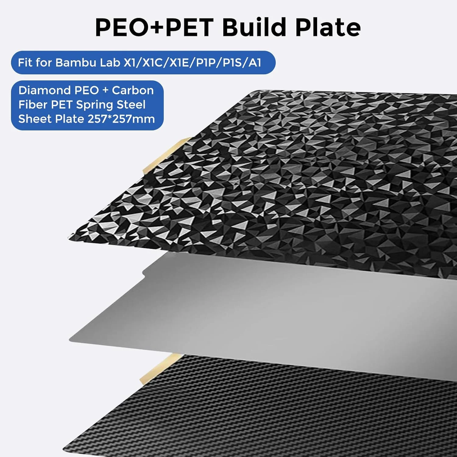 صفحه ساخت دو طرفه PEO PET برای Bambu Lab X1C/X1/X1E/P1P/P1S/A1، صفحه فولادی فنری PET 257x257 میلی متر برای پرینتر سه بعدی Bambu