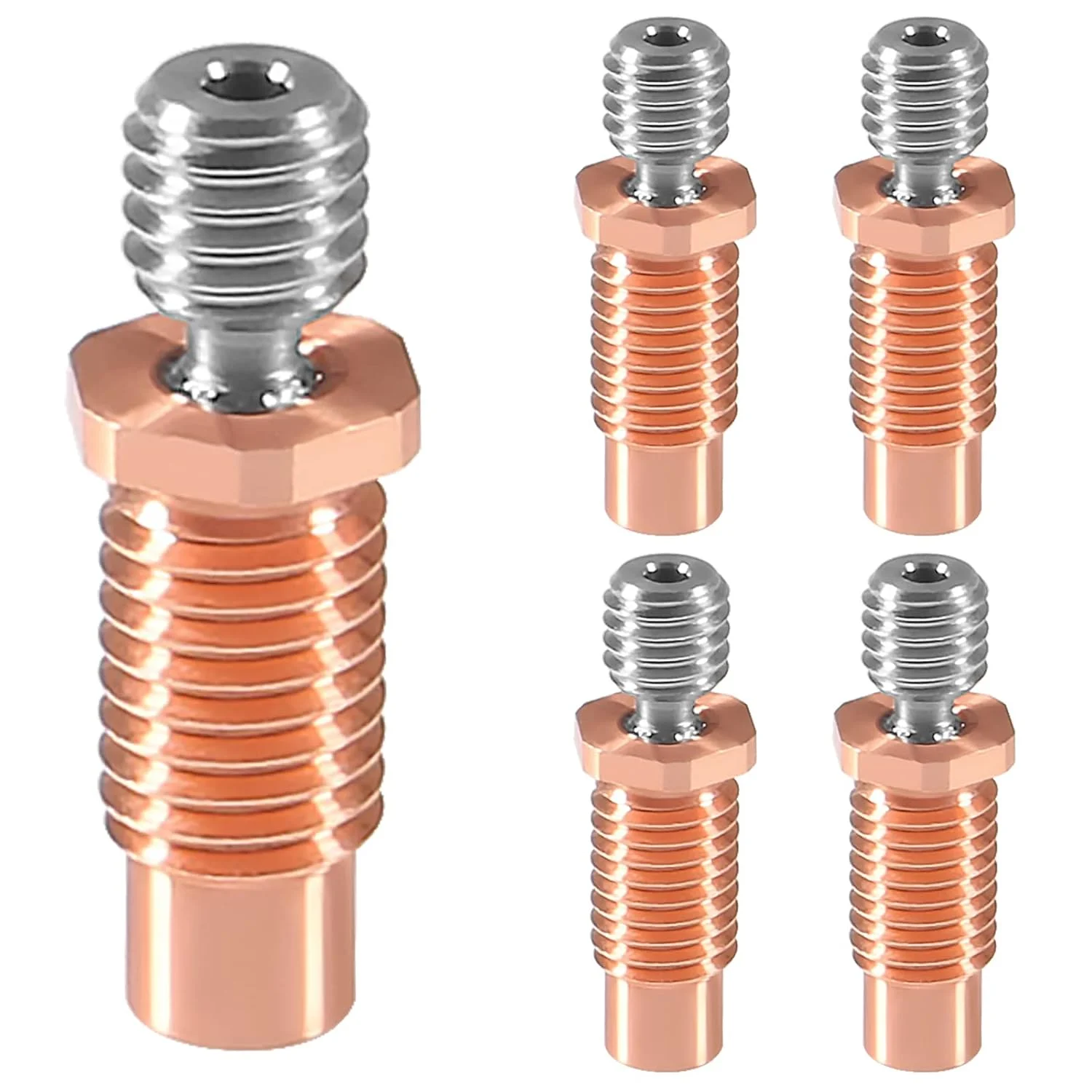 ۵ عدد گلوگاه حرارتی V6 تمام فلزی رزوه دار، آلیاژ تیتانیوم ارتقا یافته + گلوگاه های دو فلزی مسی برای هات اند V6 Volcano پرینترهای سه بعدی Prusa I3 MK3/MK3S ۵ عدد گلوگاه حرارتی V6 تمام فلزی رزوه دار، آلیاژ تیتانیوم ارتقا یافته + گلوگاه های دو فلزی مسی برای هات اند V6 Volcano پرینترهای سه بعدی Prusa I3 MK3/MK3S