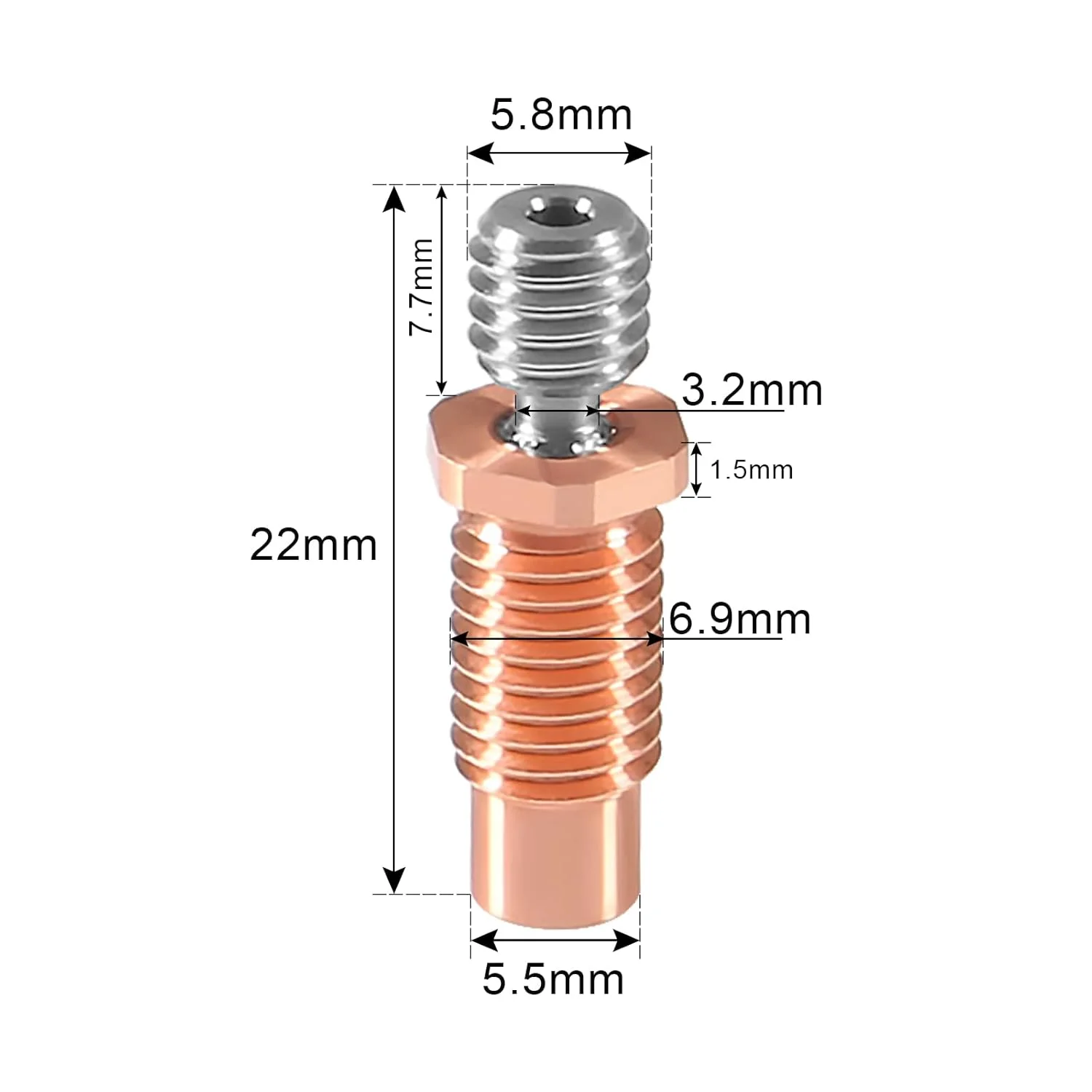 ۵ عدد گلوگاه حرارتی V6 تمام فلزی رزوه دار، آلیاژ تیتانیوم ارتقا یافته + گلوگاه های دو فلزی مسی برای هات اند V6 Volcano پرینترهای سه بعدی Prusa I3 MK3/MK3S