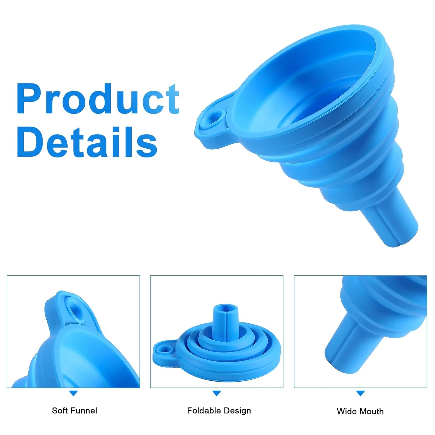 مجموعه 8 عددی لوازم جانبی چاپگر سه بعدی شامل قیف فیلتر رزین، 4 فنجان فیلتر استیل ضد زنگ و 4 قیف سیلیکونی تاشو برای ریختن لوازم جانبی چاپگر رزینی به داخل بطری ها