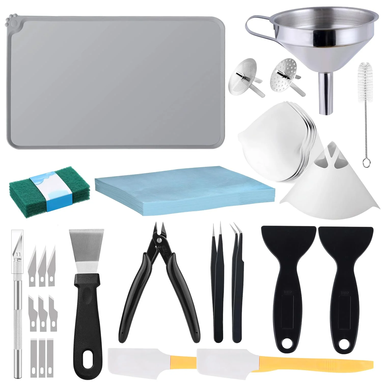 کیت ابزار رزین پرینتر سه بعدی LCD، مجموعه تمیزکاری و نگهداری با پد سیلیکونی، قیف استیل ضد زنگ، کاردک، موچین، قیچی، چاقوی برش برای لوازم جانبی پرینتر سه بعدی رزینی MSLA/DLP/LCD کیت ابزار رزین پرینتر سه بعدی LCD، مجموعه تمیزکاری و نگهداری با پد سیلیکونی، قیف استیل ضد زنگ، کاردک، موچین، قیچی، چاقوی برش برای لوازم جانبی پرینتر سه بعدی رزینی MSLA/DLP/LCD