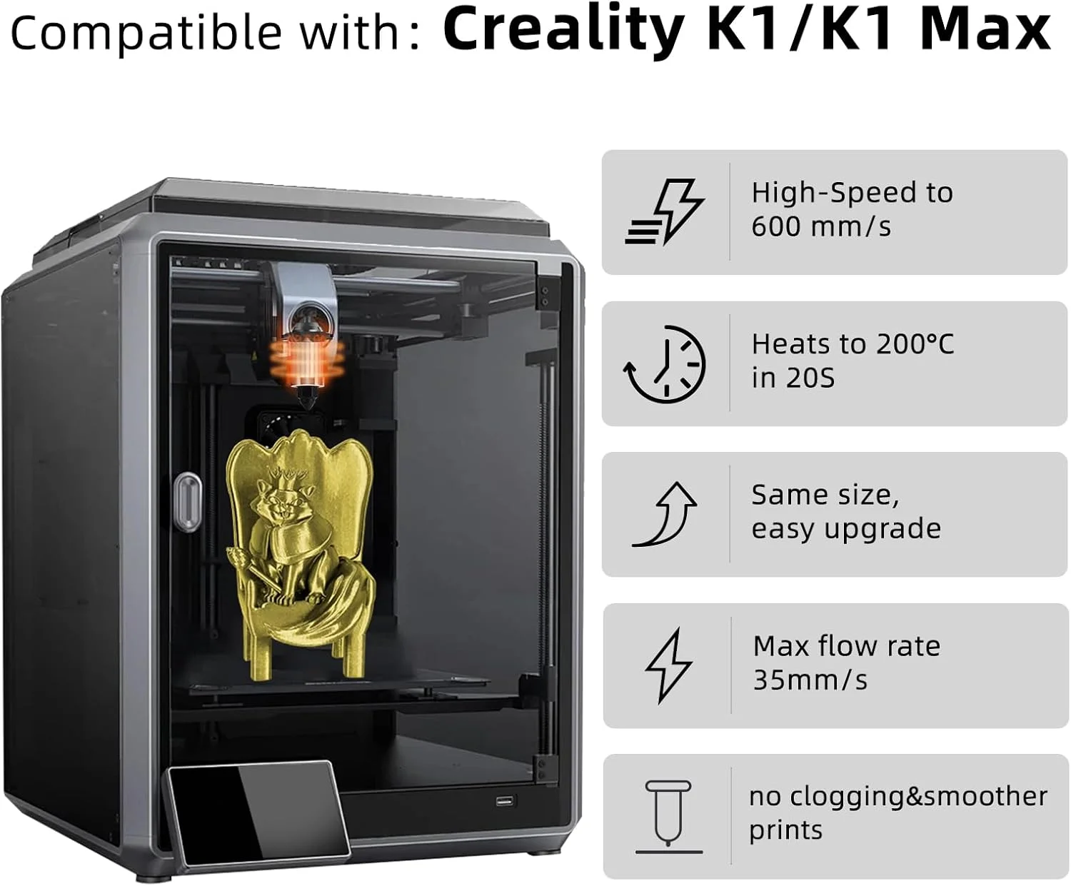 کیت بلوک حرارتی سرامیکی K1: سازگار با هات‌اند پرینتر سه بعدی Creality K1 Max، دمای بالا 350 درجه سانتیگراد، گرمایش سریع، چاپ با سرعت بالا/جریان بالا، مناسب برای فیلامنت های PLA، ABS، PETG، TPU، توسط SAPLUSREPRAP