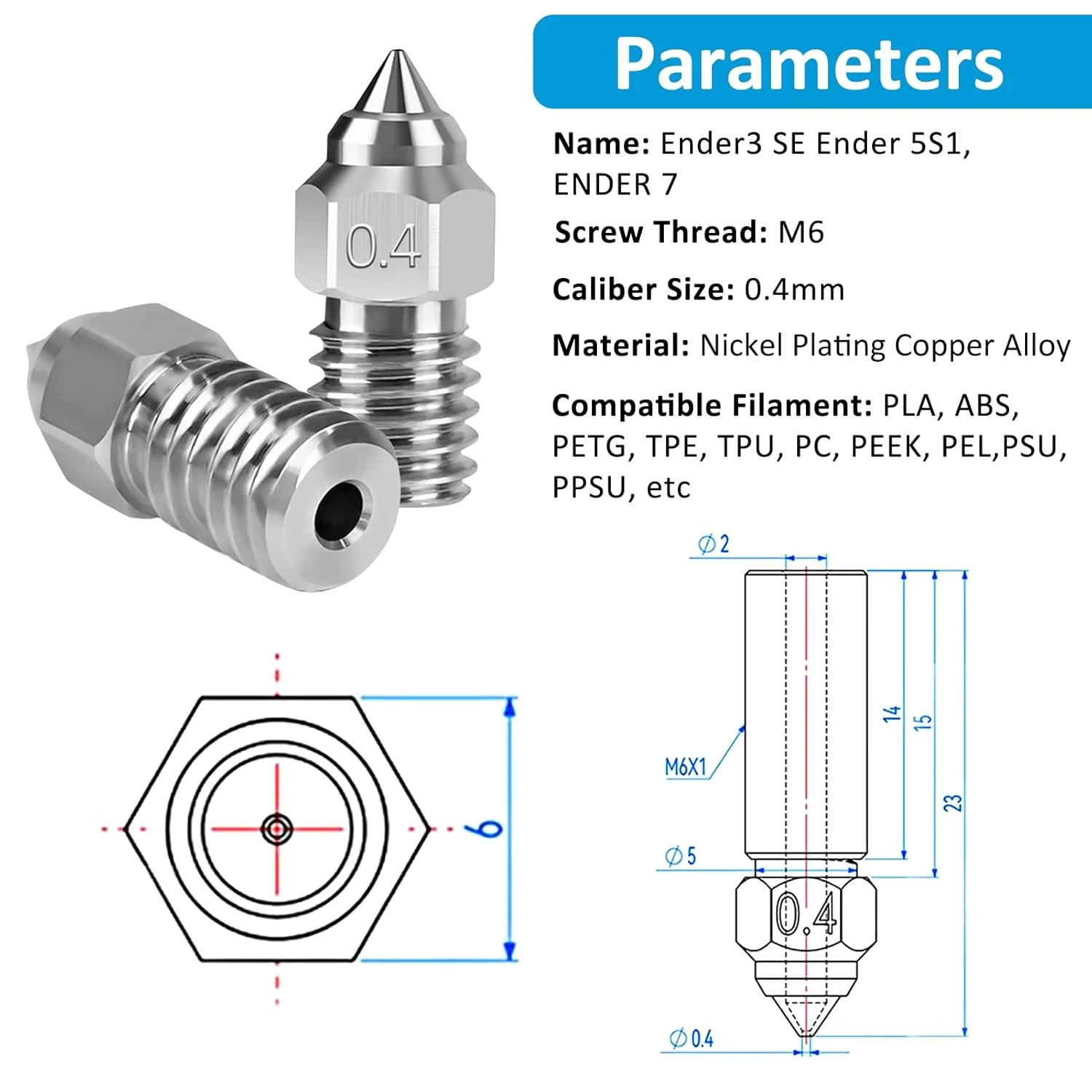 سری نازل آلیاژ مس با روکش نیکل پرینتر سه بعدی CCTREE برای Ender 3 V3 SE، کیت 10 عددی نازل 0.4 میلی متری مقاوم در برابر سایش و درجه حرارت بالا برای پرینترهای سه بعدی Creality Ender 3 V3 SE، Ender 5 S1، Ender 7 سری نازل آلیاژ مس با روکش نیکل پرینتر سه بعدی CCTREE برای Ender 3 V3 SE، کیت 10 عددی نازل 0.4 میلی متری مقاوم در برابر سایش و درجه حرارت بالا برای پرینترهای سه بعدی Creality Ender 3 V3 SE، Ender 5 S1، Ender 7