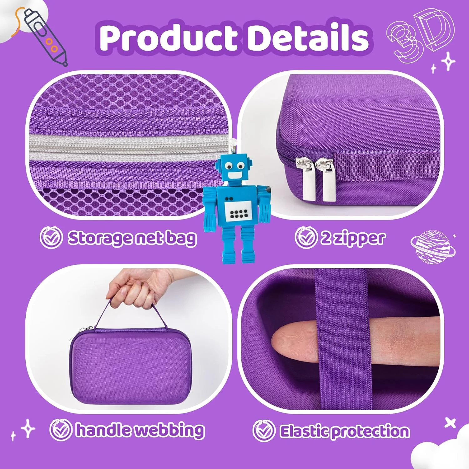 کیف حمل سخت سازگار با قلم چاپ سه بعدی SCRIB3D P1 با نمایشگر، کیف حمل و نگهداری برای فیلامنت PLA و سایر لوازم جانبی (بنفش) کیف حمل سخت سازگار با قلم چاپ سه بعدی SCRIB3D P1 با نمایشگر، کیف حمل و نگهداری برای فیلامنت PLA و سایر لوازم جانبی (بنفش)