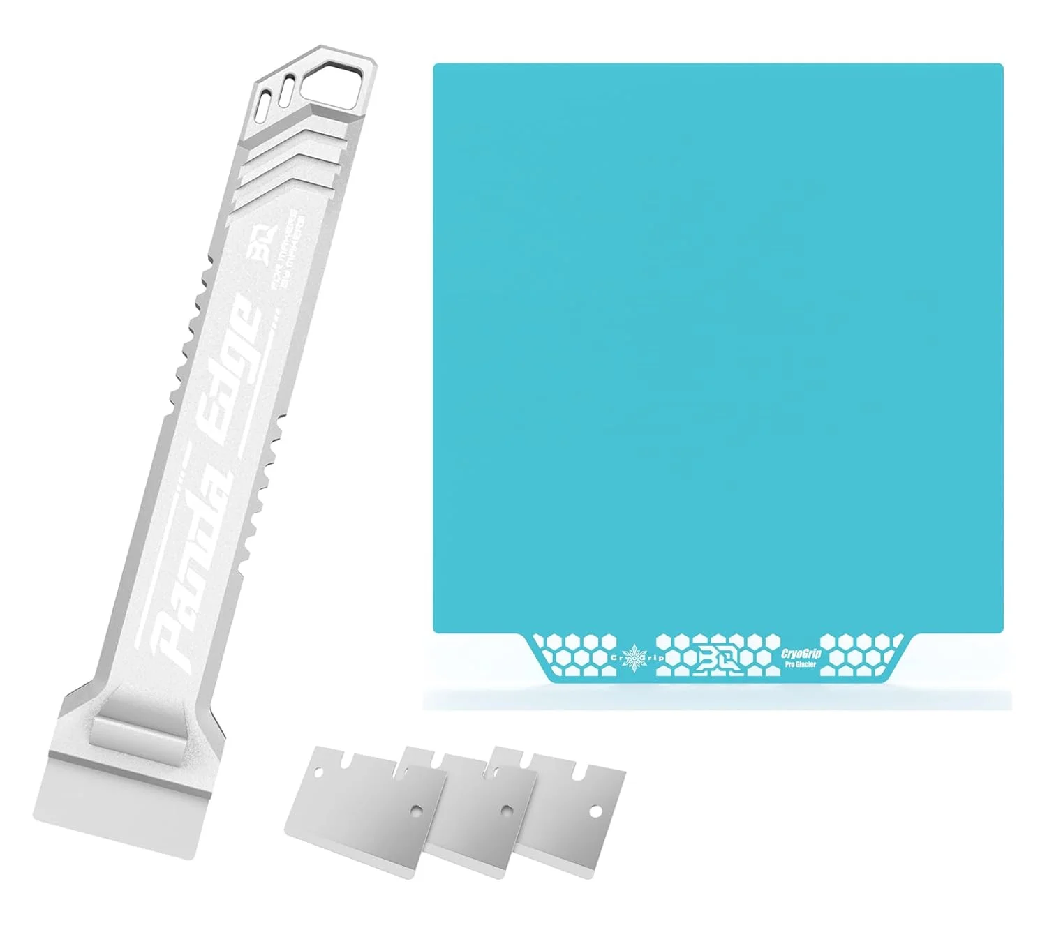 صفحه ساخت BIQU CryoGrip Pro Glacier Panda برای پرینترهای سه بعدی Voron 300/QIDI Plus 4، ابعاد 300x300 میلی متر + لبه پاندا + کیت ارتقاء 3 عددی تیغه، اسکراپر حذف چاپ سه بعدی مناسب برای PLA/PETG/PA-CF و فیلامنت های مختلف