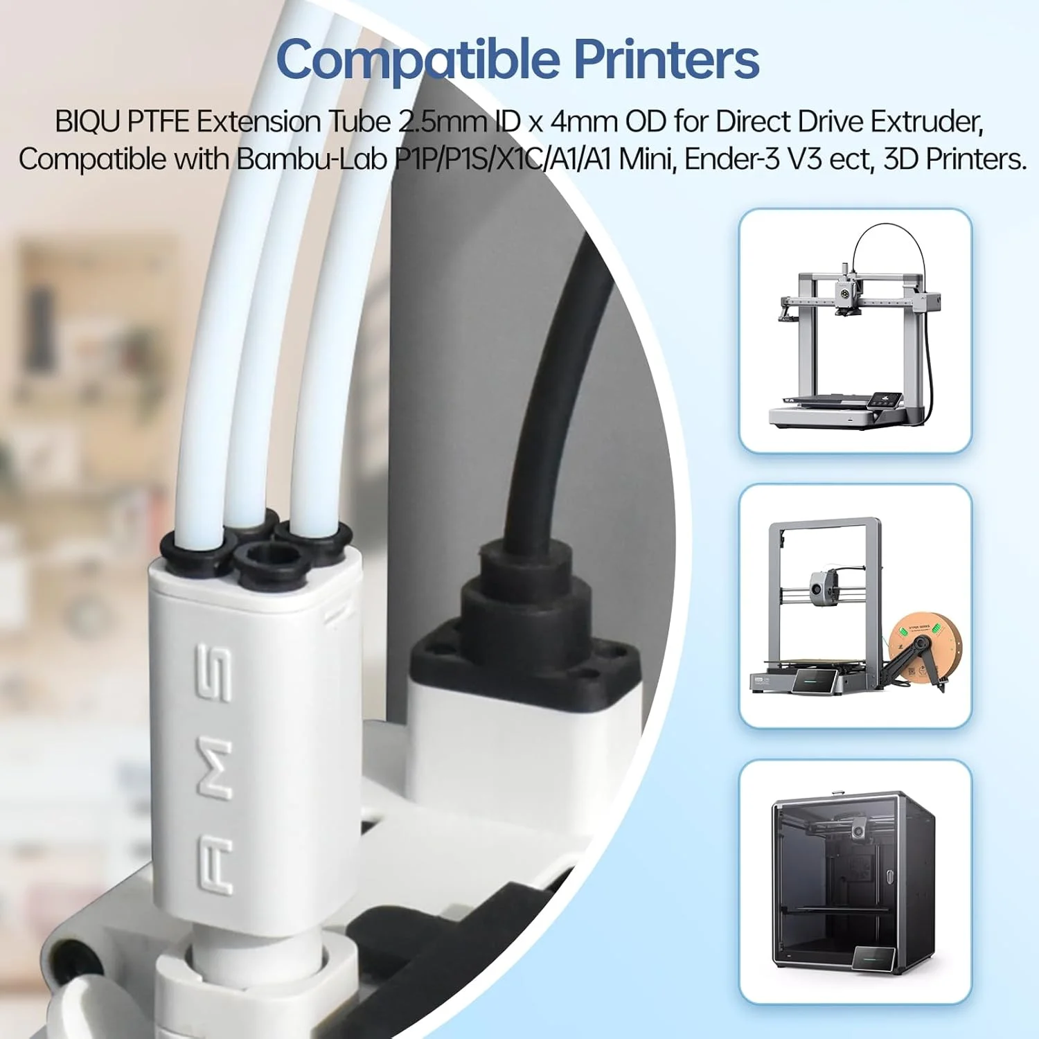لوله توسعه PTFE BIQU + کیت کابل توسعه داخلی ارتقا یافته 2/5 پین Panda AMS Slack، طول 30 سانتی متر، لوله توسعه PTFE 4 متری سازگار با پرینترهای سه بعدی Bambu-Lab P1P/P1S/X1C/A1/A1 Mini