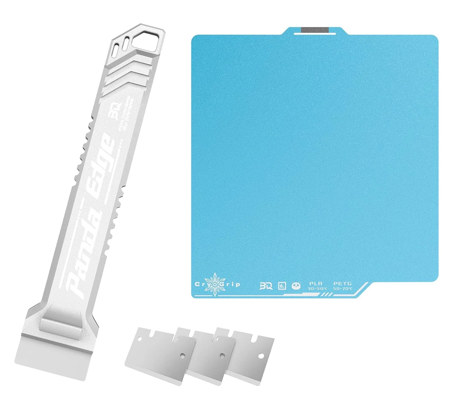 صفحه ساخت BIQU CryoGrip Pro Frostbite Panda، ابعاد 257x257 میلی‌متر + کیت ارتقاء Panda Edge با 3 تیغه، ابزار جدا کردن مدل پرینت سه بعدی، مناسب برای فیلامنت PLA و PETG