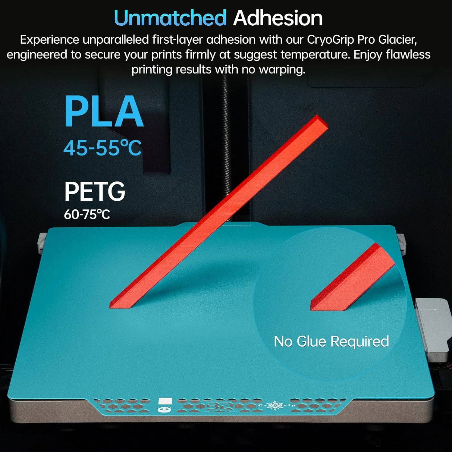 صفحه ساخت دو طرفه BIQU CryoGrip Pro Glacier 257x257mm Panda مناسب برای پرینتر سه بعدی Bambu-Lab P1S/P1P/P2S/X1C/X1E/A1، پلتفرم سطحی قابل جابجایی