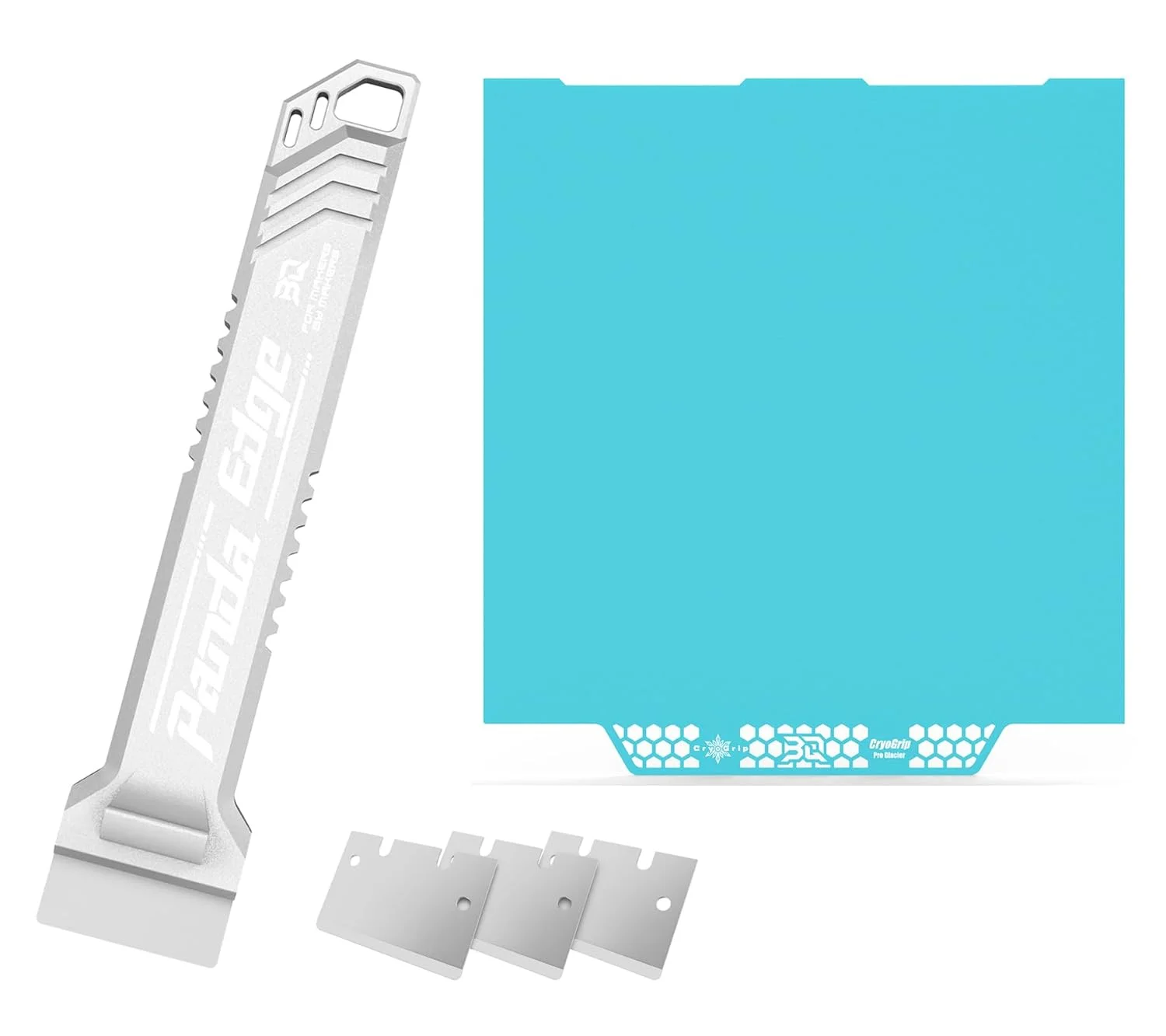 صفحه ساخت BIQU CryoGrip Pro Glacier Panda برای پرینتر سه بعدی Kobra 3 Combo سایز 250x250mm + کیت ارتقاء Panda Edge با 3 عدد تیغه، اسکراپر حذف مدل پرینتر سه بعدی مناسب برای فیلامنت های مختلف PLA/PETG/PA-CF