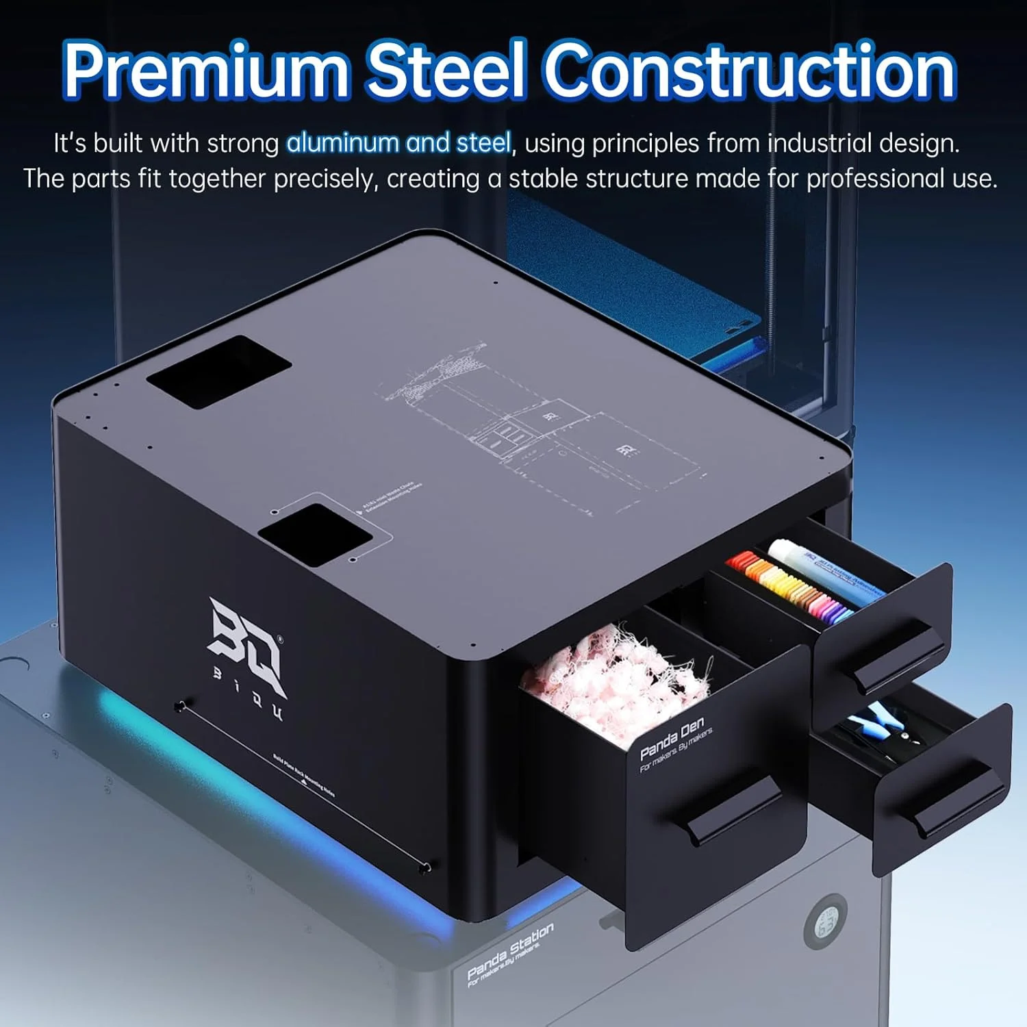 مجموعه جمع آوری ضایعات فیلامنت BIQU Panda Den + سازمان دهنده ابزار دو کشویی برای پرینترهای سه بعدی Bambu-Lab P1P/P1S/X1C/X1E/A1/A1 Mini