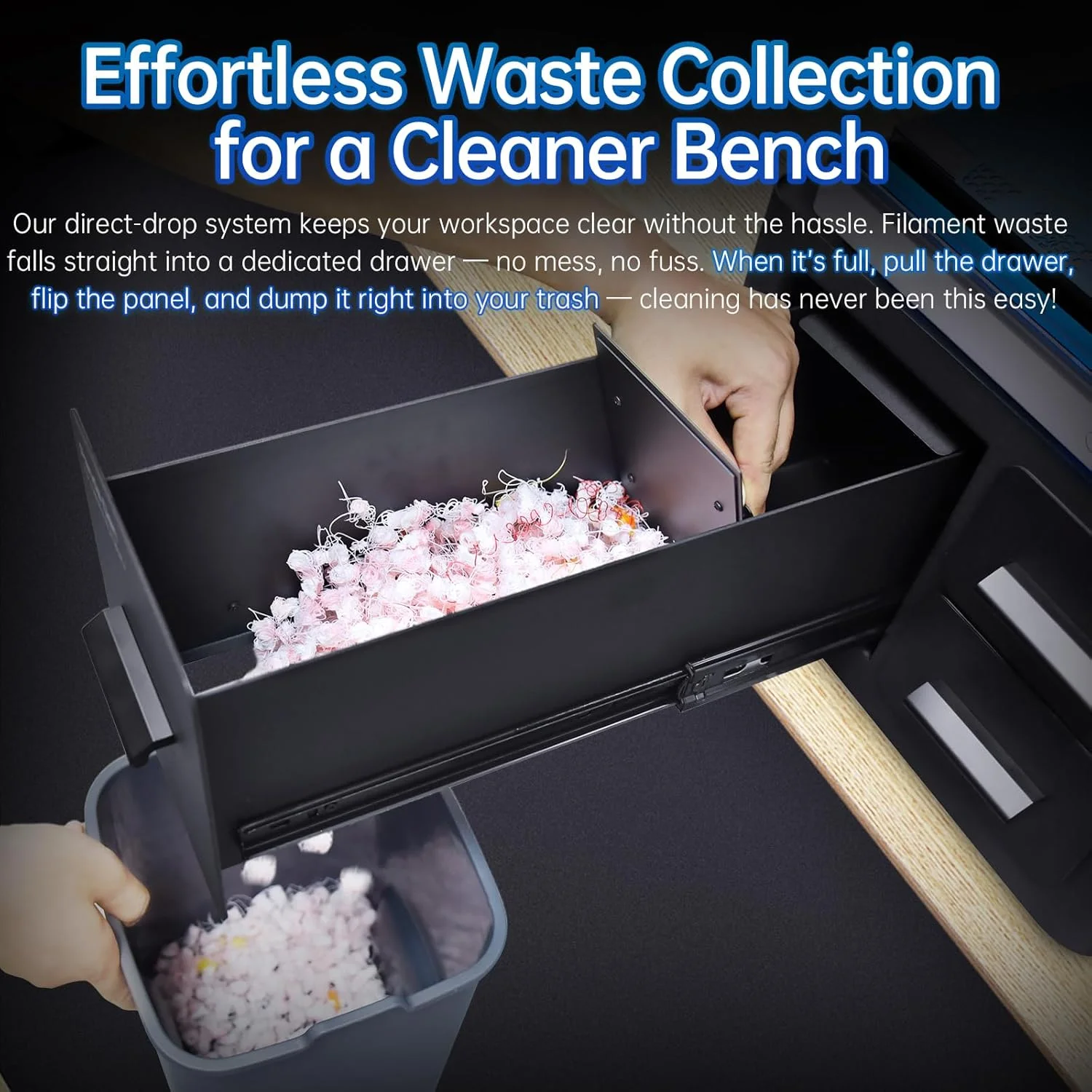 مجموعه جمع آوری ضایعات فیلامنت BIQU Panda Den + سازمان دهنده ابزار دو کشویی برای پرینترهای سه بعدی Bambu-Lab P1P/P1S/X1C/X1E/A1/A1 Mini