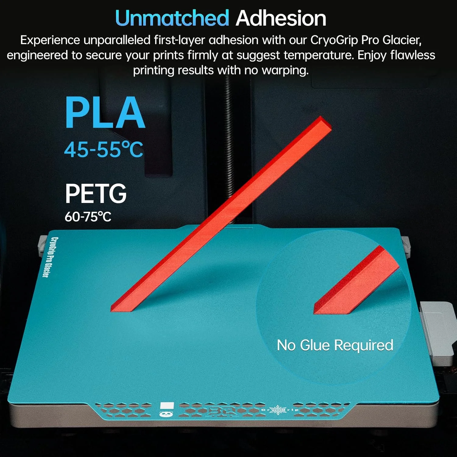 صفحه ساخت پاندا BIQU CryoGrip Pro Glacier + صفحه ساخت PEI با بافت دو طرفه 257x257 میلی‌متر سازگار با پرینترهای سه بعدی Bambu-Lab P1S/P1P/X1C/X1E/A1