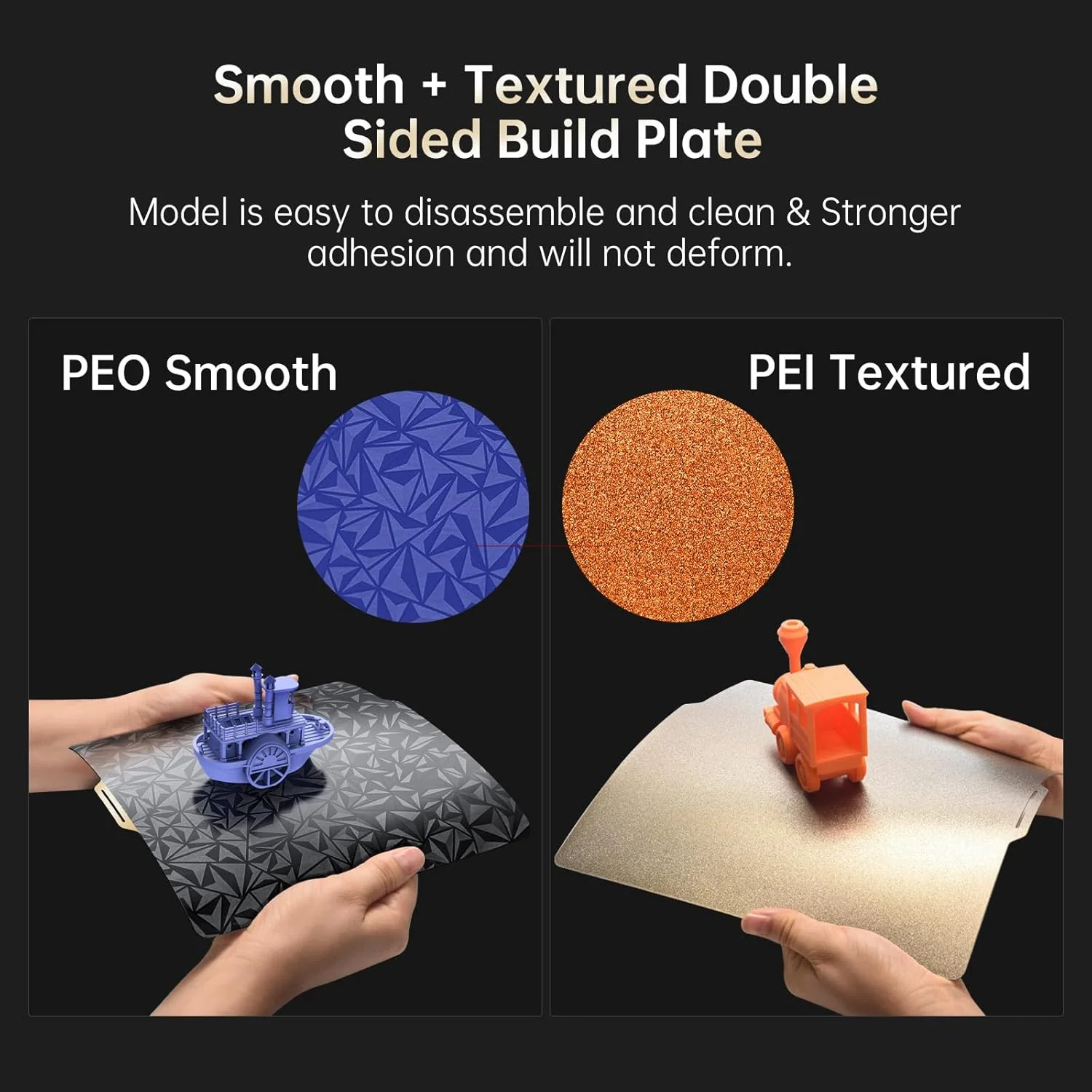 صفحه ساخت دو طرفه BIQU 257x257mm، سطح صاف PEO+ بافت PEI ورق انعطاف پذیر پلتفرم قابل جابجایی صفحه فولادی فنری بستر چاپ سازگار با پرینترهای سه بعدی Bambu-Lab P1P/P1S/P2S/X1C/X1E/A1