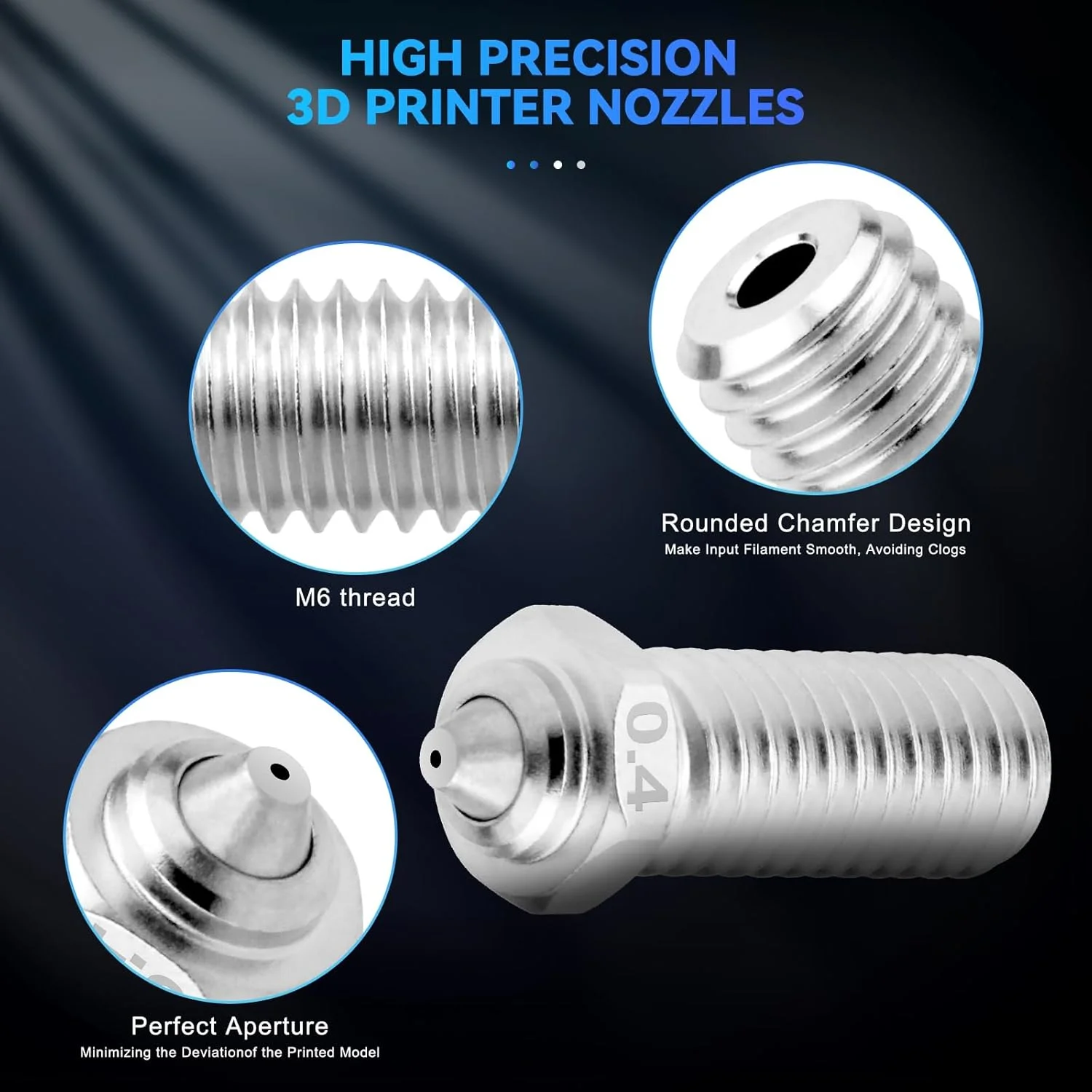 دو عدد نازل 0.4 میلی‌متری بایمتال Qidi X-Max 3 ساخته شده از فولاد سخت شده و مواد روکش مس، کیت نازل پرینتر سه بعدی، برای پرینتر سه بعدی فلزی Qidi Q1 Pro/X-Smart3/X-Plus3/X-Max3