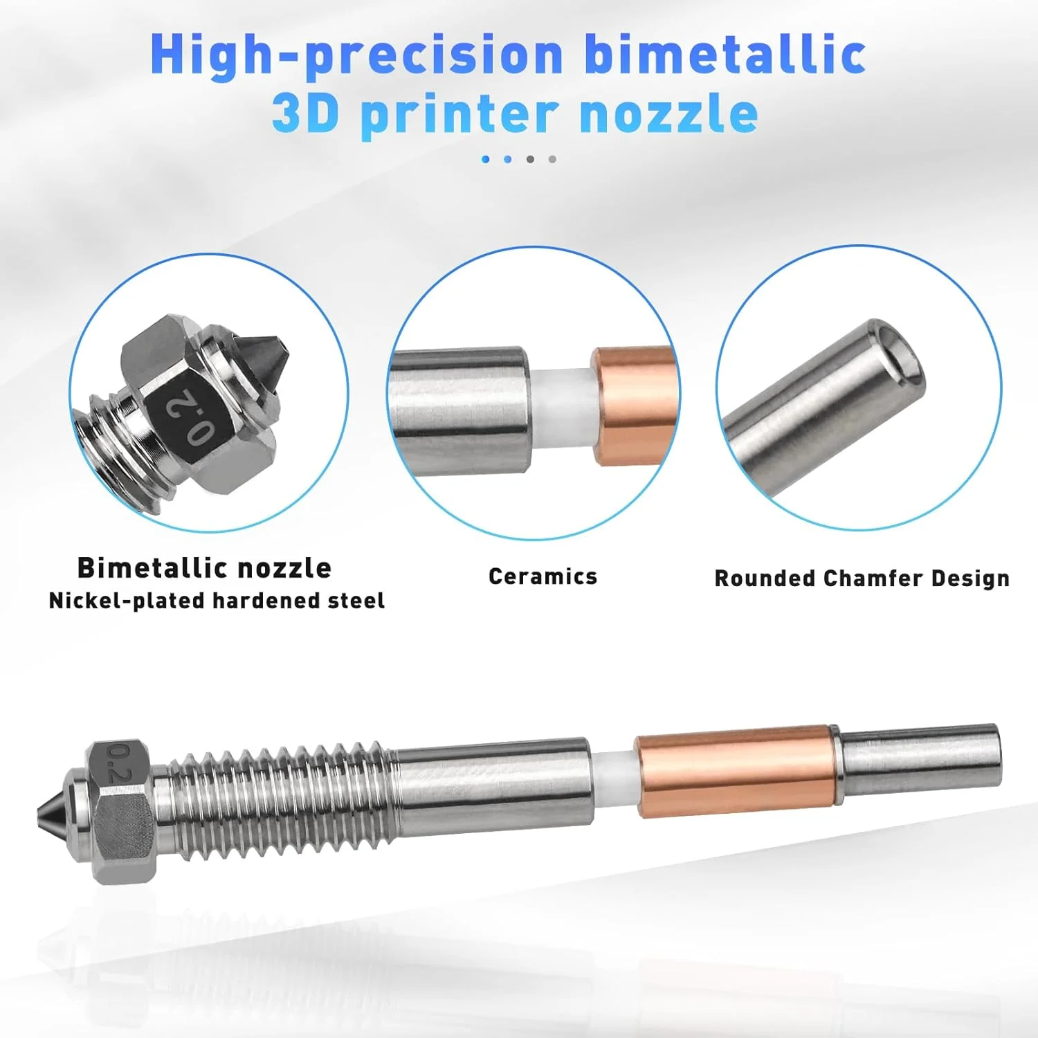نازل 0.2 میلی متری دو فلزی برای Qidi Plus4 با مکانیزم رهاسازی سریع، عایق سرامیکی یکپارچه، نازل 0.8 میلی متری، نازل یکپارچه سرامیکی QD-4.5-0.2، مقاوم در برابر درجه حرارت بالا برای Qidi