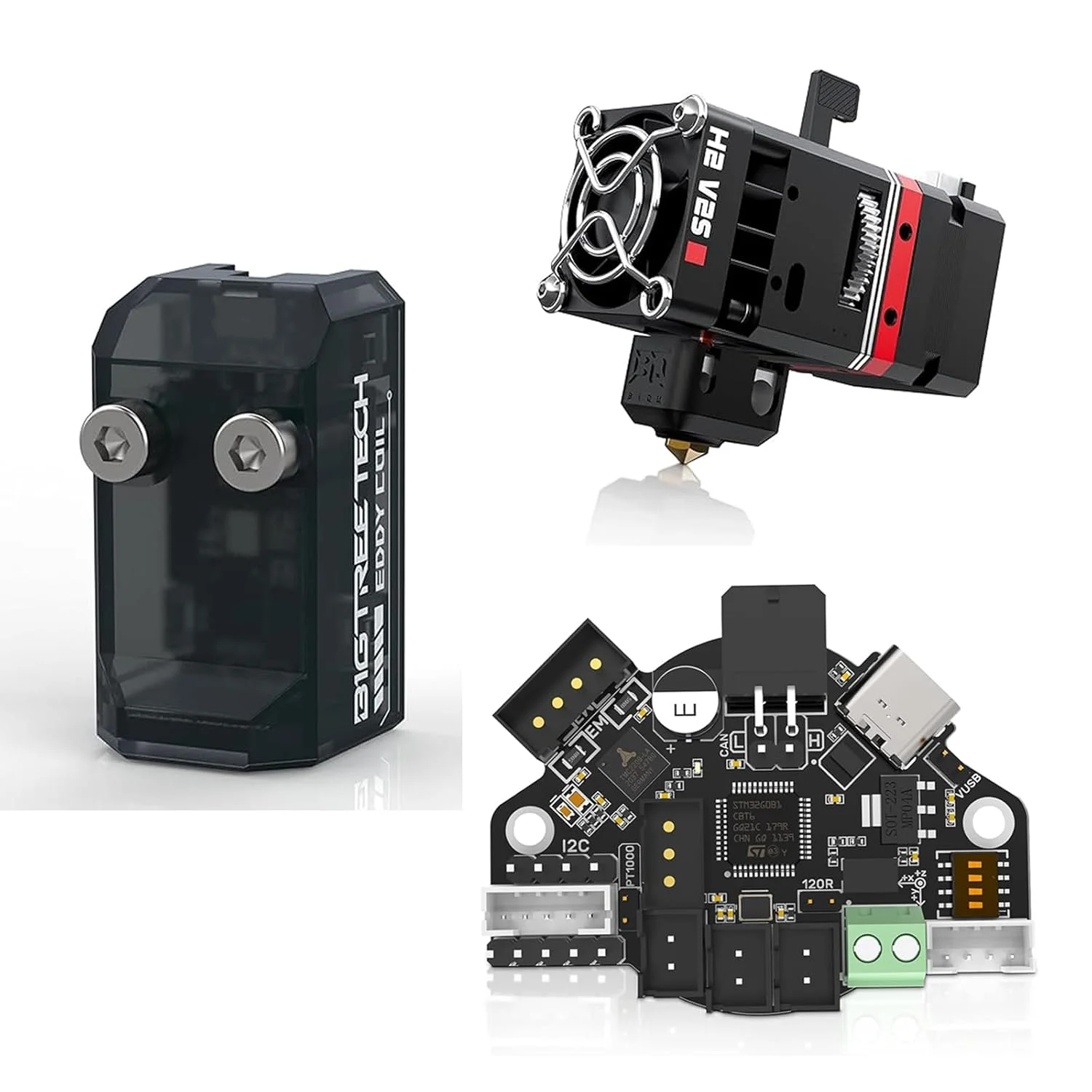سنسور تنظیم خودکار بستر BIGTREETECH Eddy Coil V1.0 + برد آداپتور EBB36 CAN Bus به همراه برد PCB هات اند MAX31865 + اکسترودر دوال گیر H2 V2S برای پرینترهای سه بعدی سری Voron/Ender