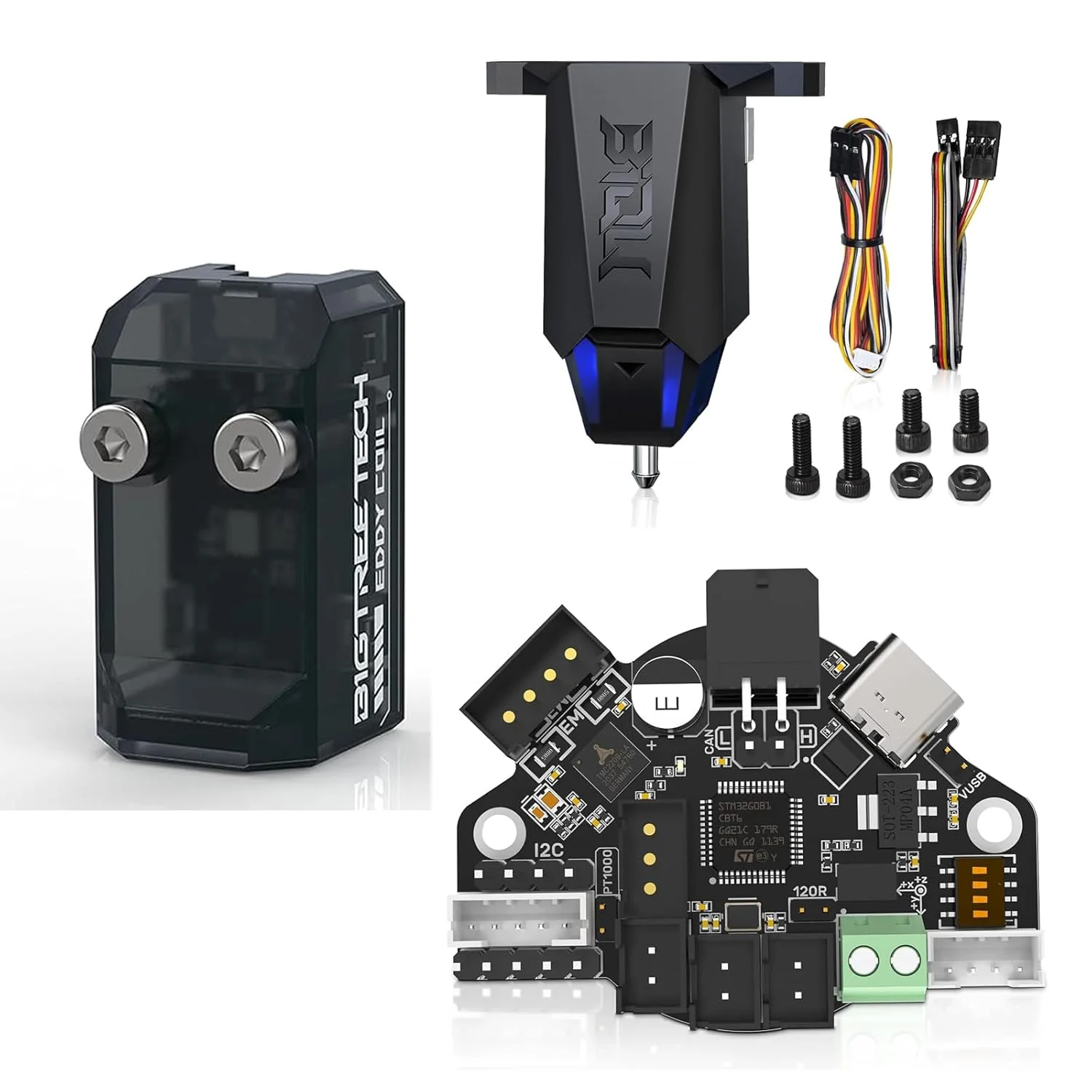 سنسور تنظیم خودکار بستر BIGTREETECH Eddy Coil V1 + برد آداپتور EBB36 CAN Bus + سنسور تنظیم بستر MicroProbe V2 با پروب فلزی با کیفیت و دقت بالا، پشتیبانی از پرینتر سه بعدی Klipper