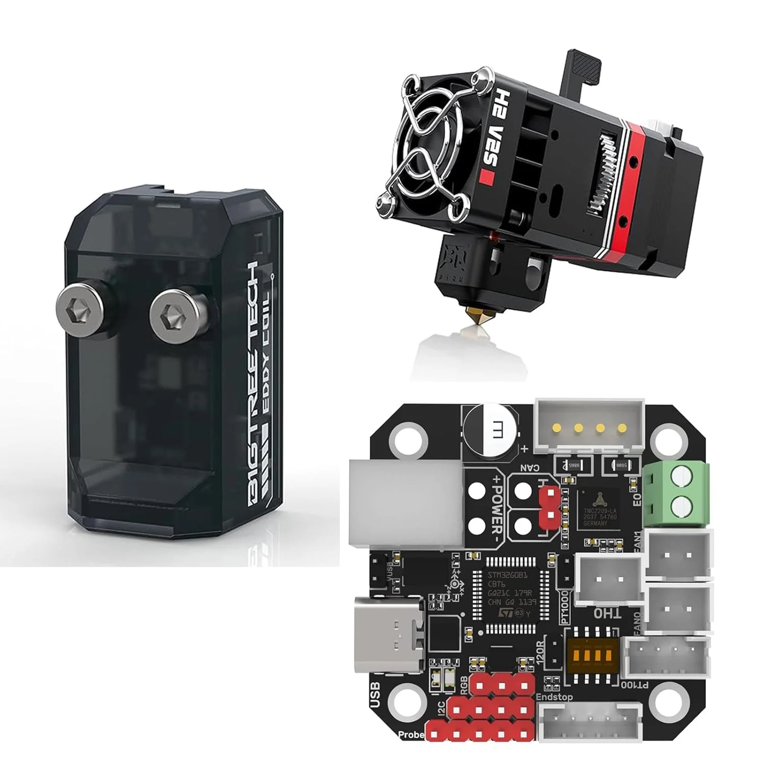 سنسور تنظیم خودکار بستر BIGTREETECH Eddy Coil V1.0 + برد آداپتور باس EBB42 CAN با برد PCB هات اند MAX31865 + اکسترودر دوال گیر H2 V2S برای پرینترهای سه بعدی سری Voron/Ender