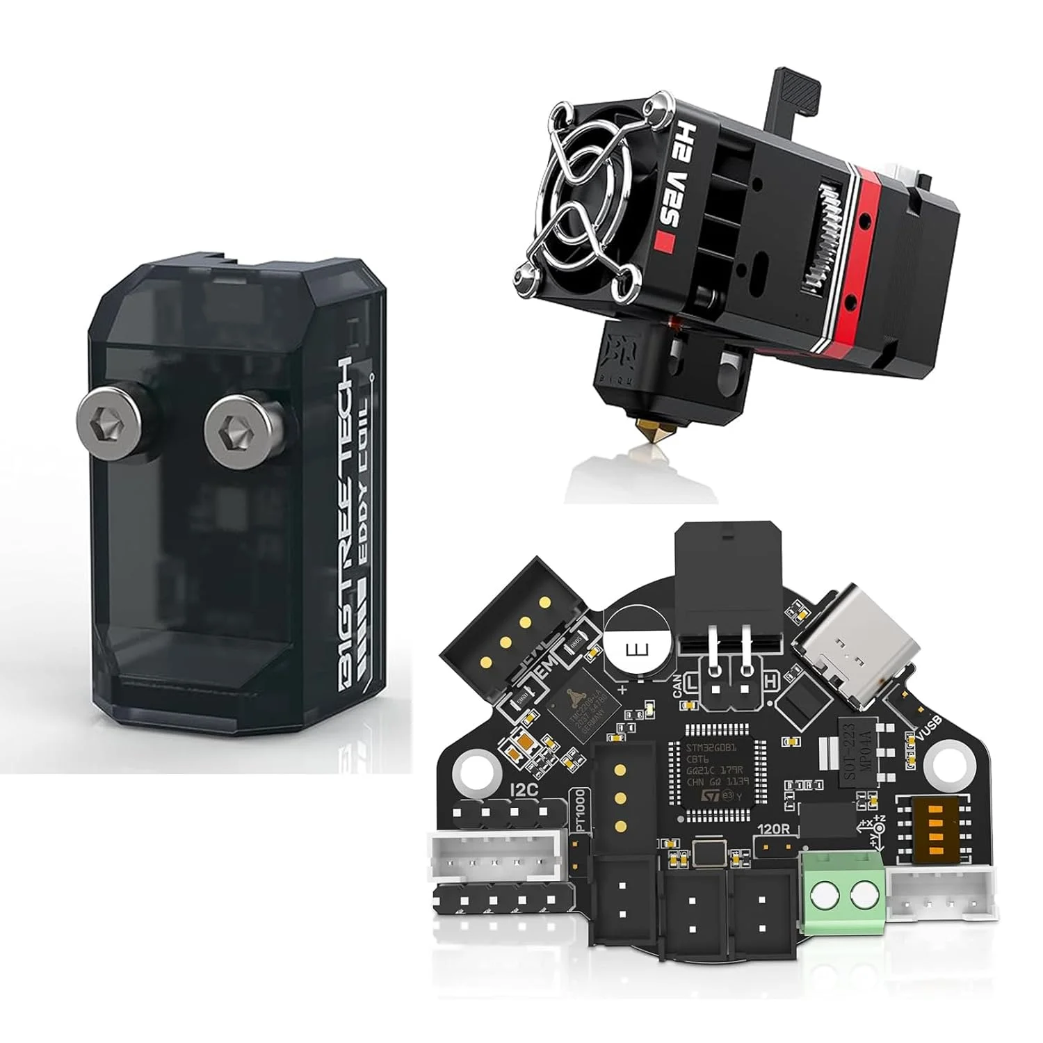 سنسور تنظیم خودکار بستر BIGTREETECH Eddy Coil V1.0 + برد آداپتور EBB36 CAN Bus برای اکسترودر نازل موتور پله ای 36 + اکسترودر دو دنده H2 V2S برای پرینترهای سه بعدی سری Voron/Ender
