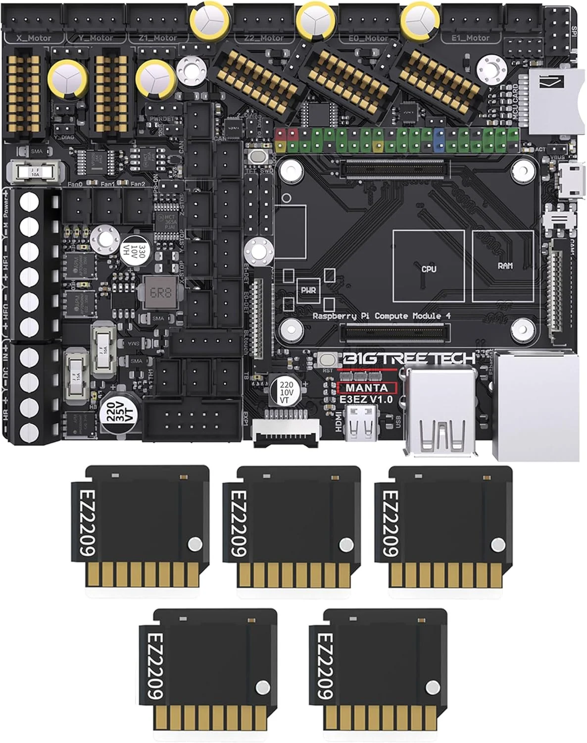 برد کنترل BIGTREETECH Manta E3EZ با پشتیبانی از اجرای فریمور Klipper برای پرینترهای سه بعدی Ender-3 V2، Ender-3 Pro، Ender-3 (همراه با EZ2209*5PCS)