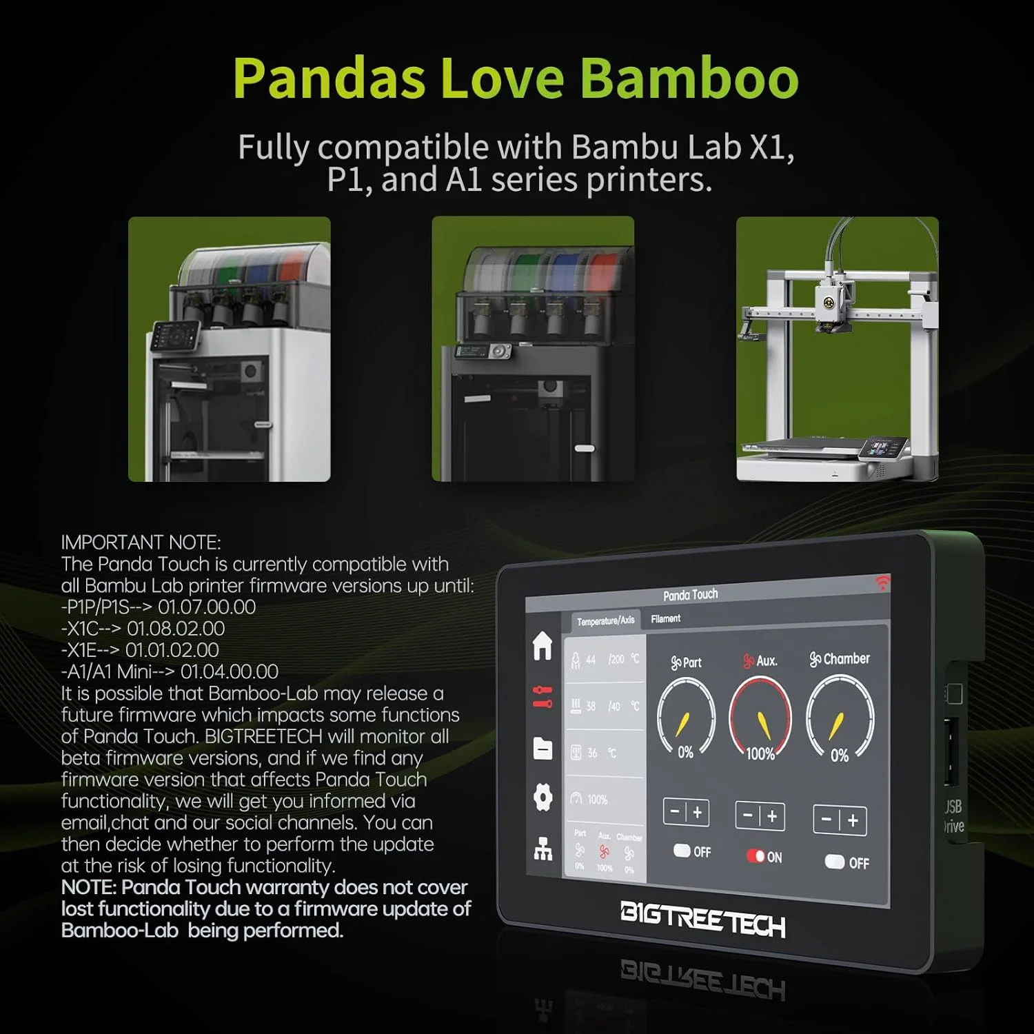 صفحه لمسی پاندا برای پرینترهای سه بعدی Bambu-Lab P1S P1P X1C X1E A1 Mini، ارتقاء صفحه لمسی P1S، پشتیبانی از کنترل چند پرینتر و AMS، ابتدا سازگاری سیستم عامل را بررسی کنید