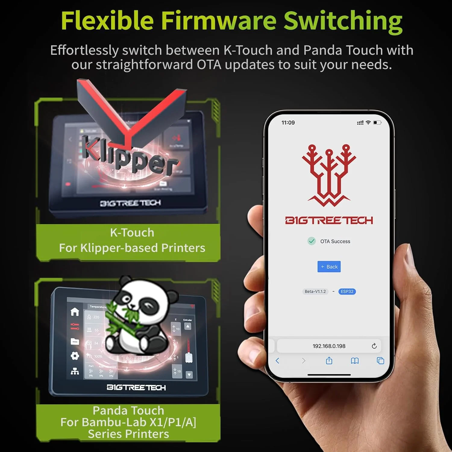 صفحه لمسی پاندا برای پرینترهای سه بعدی Bambu-Lab P1S P1P X1C X1E A1 Mini، ارتقاء صفحه لمسی P1S، پشتیبانی از کنترل چند پرینتر و AMS، ابتدا سازگاری سیستم عامل را بررسی کنید