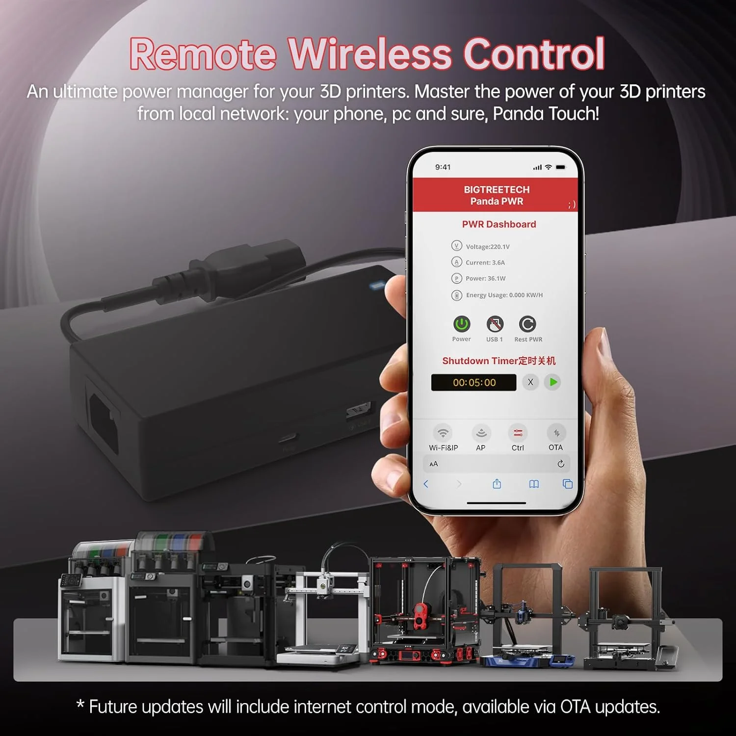 BIGTREETECH Panda PWR، مدیریت هوشمند برق برای پرینترهای سه بعدی، سازگار با Bambu-Lab P1S/P1P/X1C/A1 Mini، K1 Max، Ender-3، Voron 2.4، نظارت بر مصرف برق در زمان واقعی