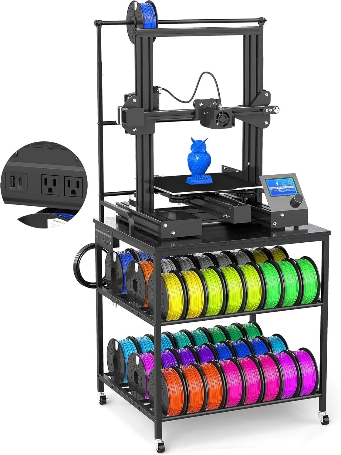 پایه پرینتر سه بعدی Baoz با فضای ذخیره سازی فیلامنت، میز سه طبقه چرخ دار پرینتر سه بعدی با چرخ، دارای پریز برق داخلی، میز پایه سنگین برای PLA/ABS/PETG/TPU، چرخ دستی پرینتر برای استودیو، دفتر، کارگاه