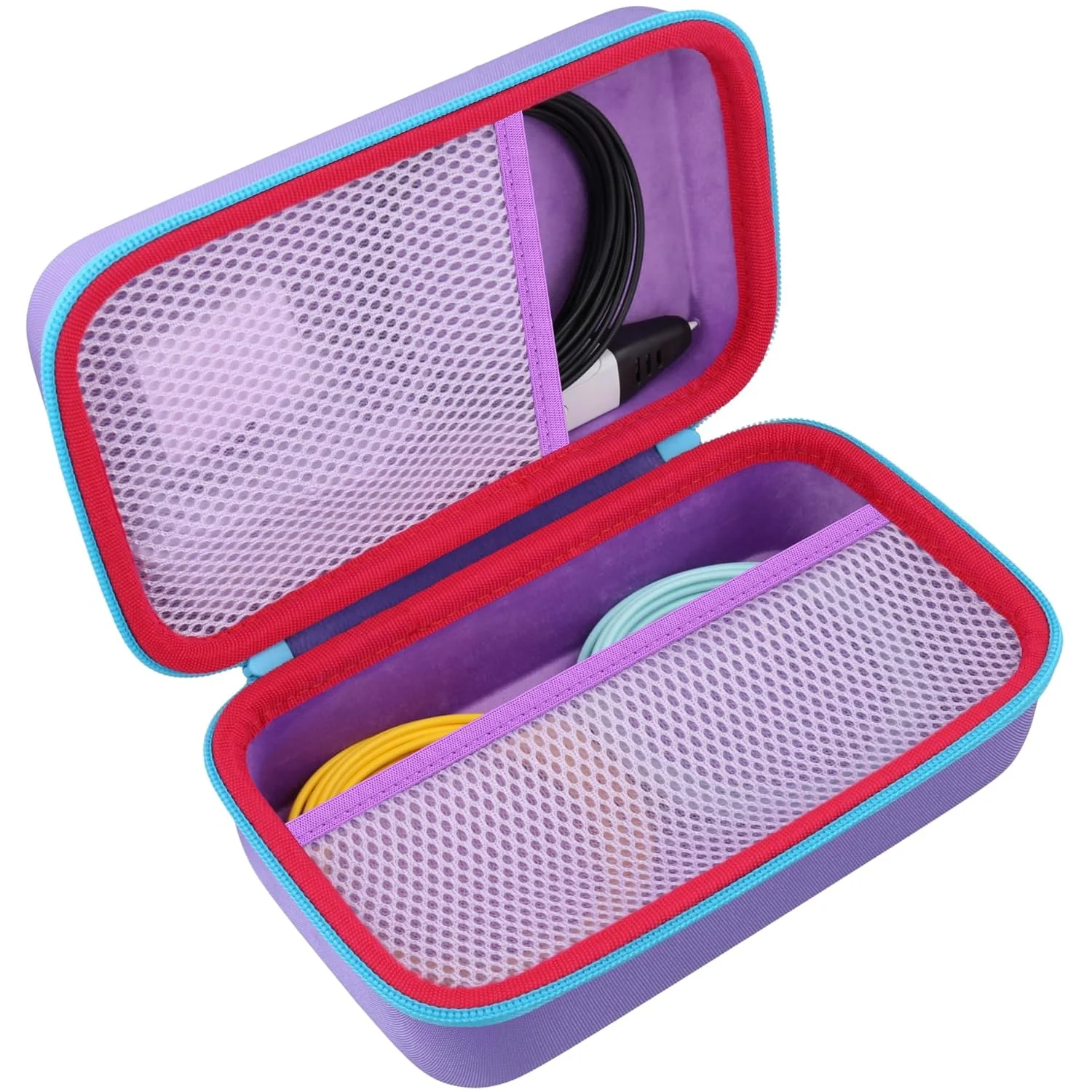 کیف محافظ قلم چاپ سه بعدی سازگار با SCRIB3D/MYNT3D/PIKA3D، نگهدارنده لوازم جانبی مانند فیلامنت PLA، کتاب الگو، راهنمای پروژه و شارژر (کیف بنفش، زیپ آبی)