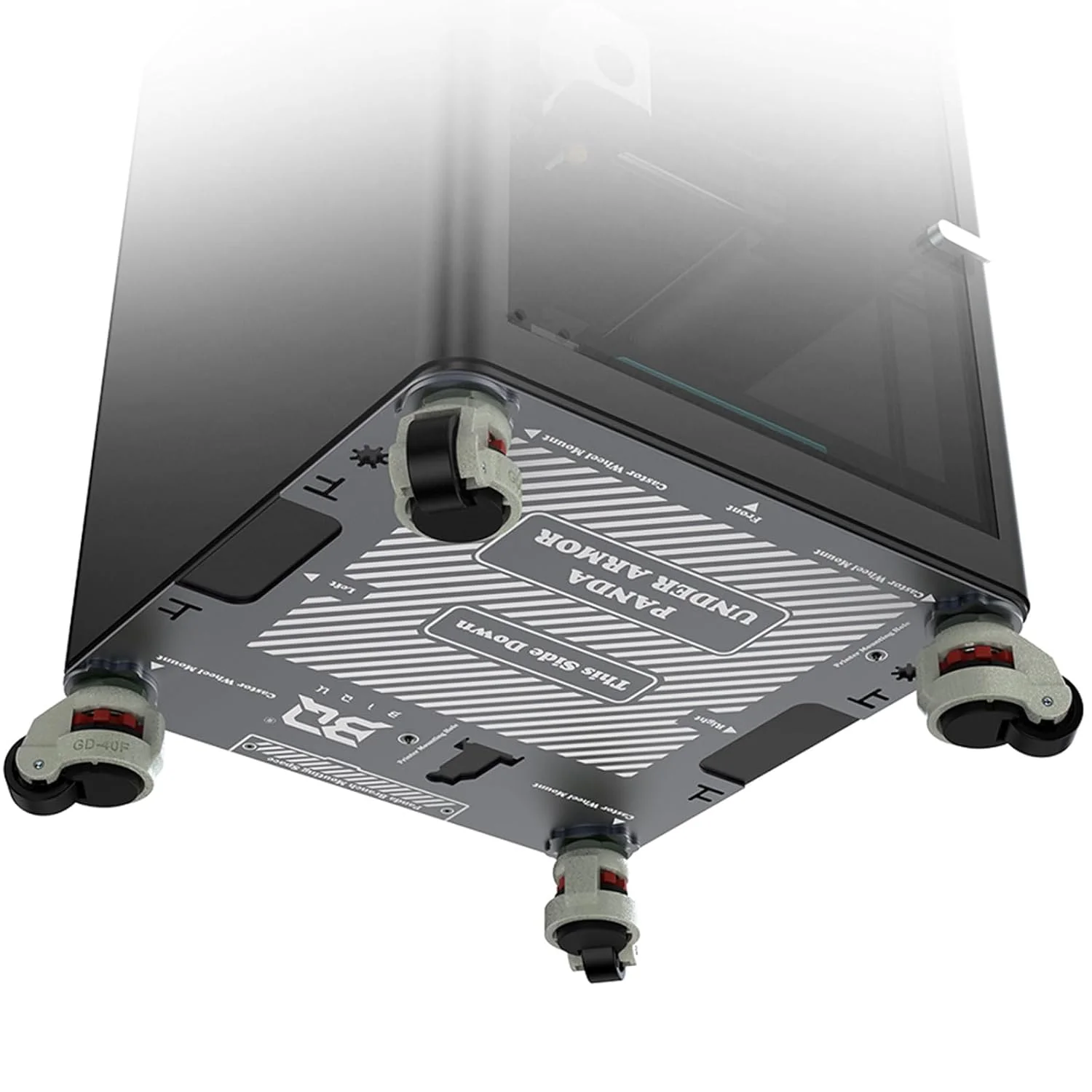 محافظ زیرین پاندا PX برای پرینترهای سه بعدی Bambu-Lab P1S P1P X1C X1E، چرخ دستی متحرک با چرخ های گردان 360 درجه برای جابجایی آسان، قابل حمل و قفل شونده، محافظ زیرین پرینتر، دارای ترمز لاستیکی