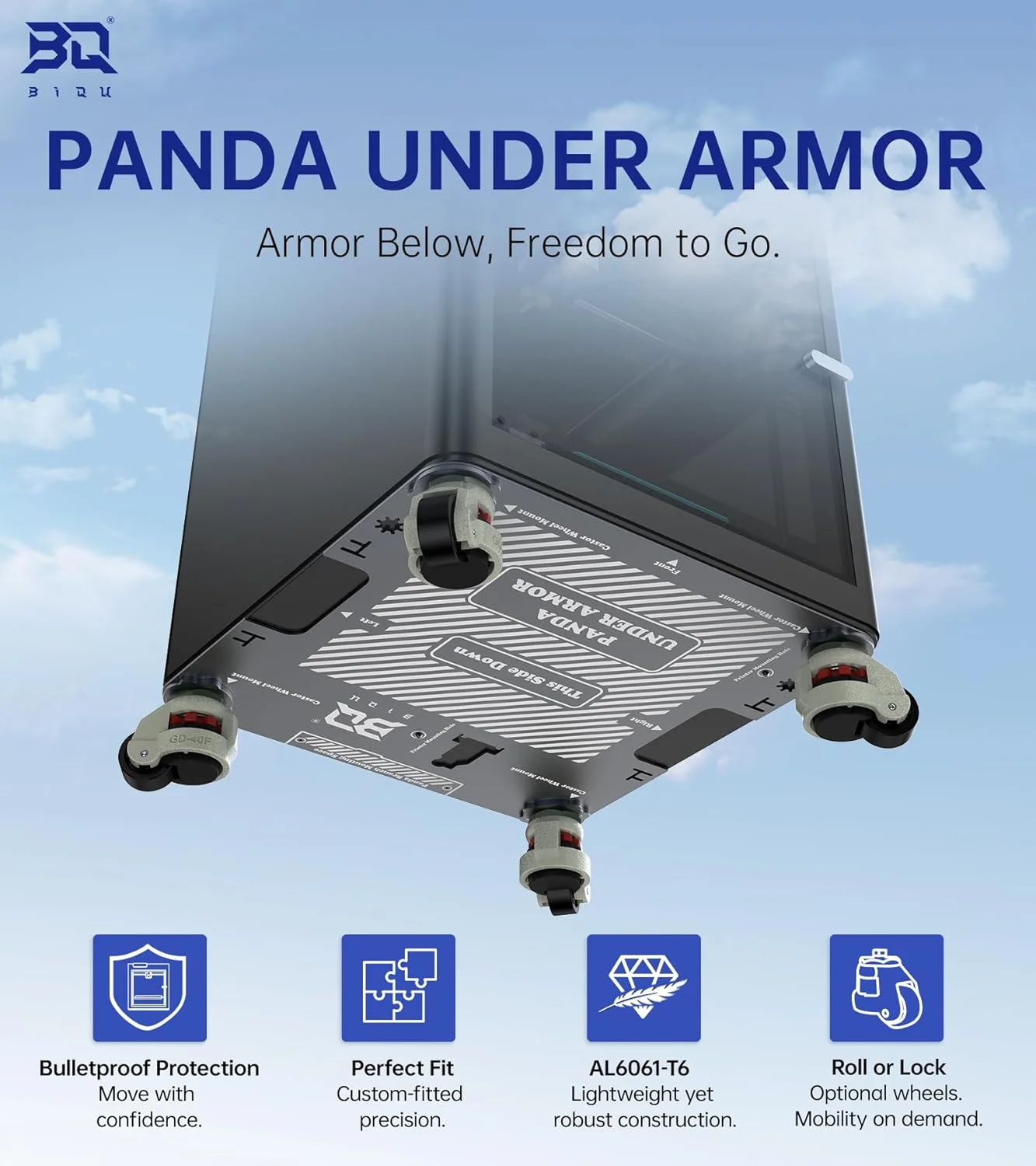 محافظ زیرین پاندا PX برای پرینترهای سه بعدی Bambu-Lab P1S P1P X1C X1E، چرخ دستی متحرک با چرخ های گردان 360 درجه برای جابجایی آسان، قابل حمل و قفل شونده، محافظ زیرین پرینتر، دارای ترمز لاستیکی