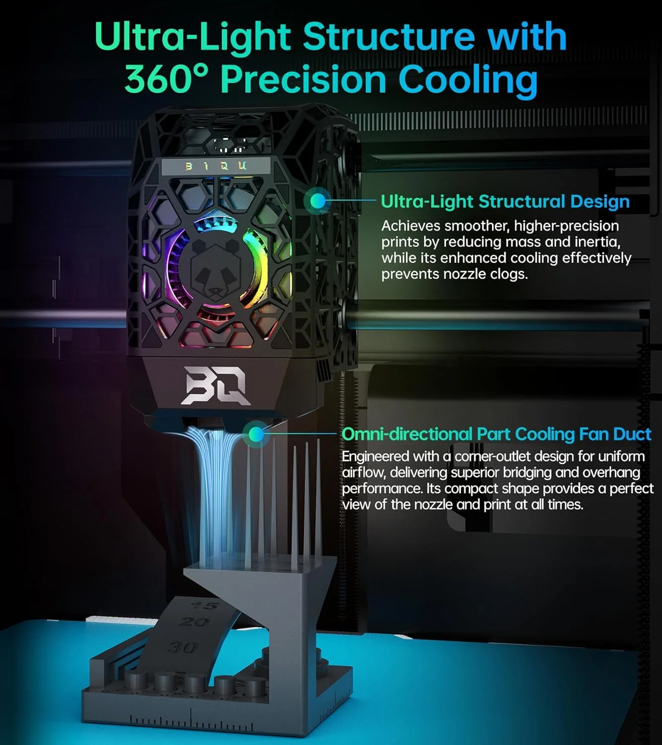 BIQU Panda Jet Pack V2 مشکی برای پرینترهای سه بعدی Bambu-Lab P1S P1P X1C X1E، داکت فن خنک کننده، نشانگر وضعیت پرینتر نورپردازی به سبک H2D، کنترل وب، سازگار با اکسترودر استوک و Panda Revo