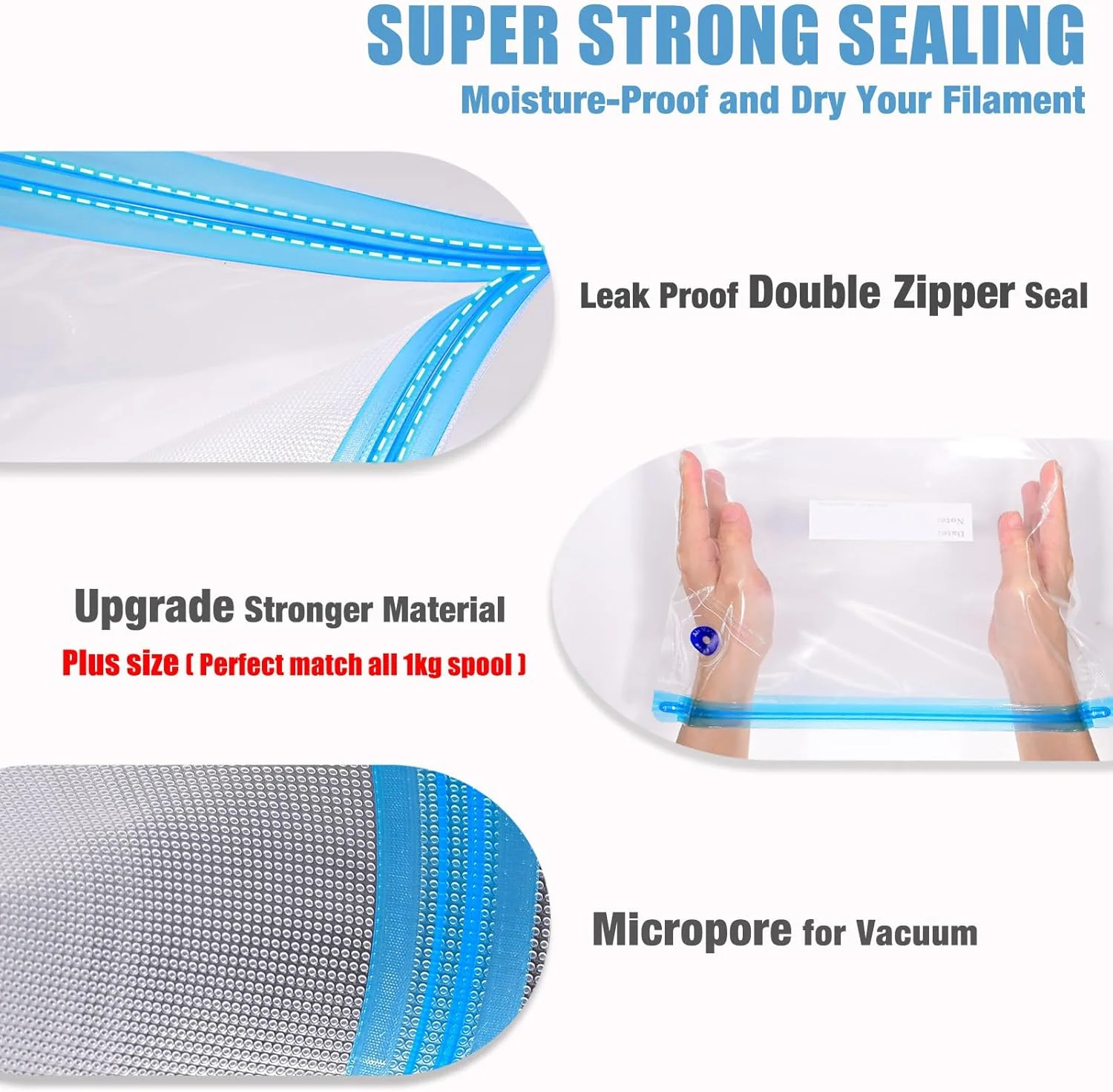 کیسه های نگهداری فیلامنت OVV3D، بسته 30 عددی، سایز بزرگ 32X34 سانتی متر، کیت وکیوم با 30 عدد ماده خشک کننده، پمپ اتوماتیک، ایده آل برای نگهداری فیلامنت پرینتر سه بعدی یا استفاده پس از جعبه خشک کن فیلامنت