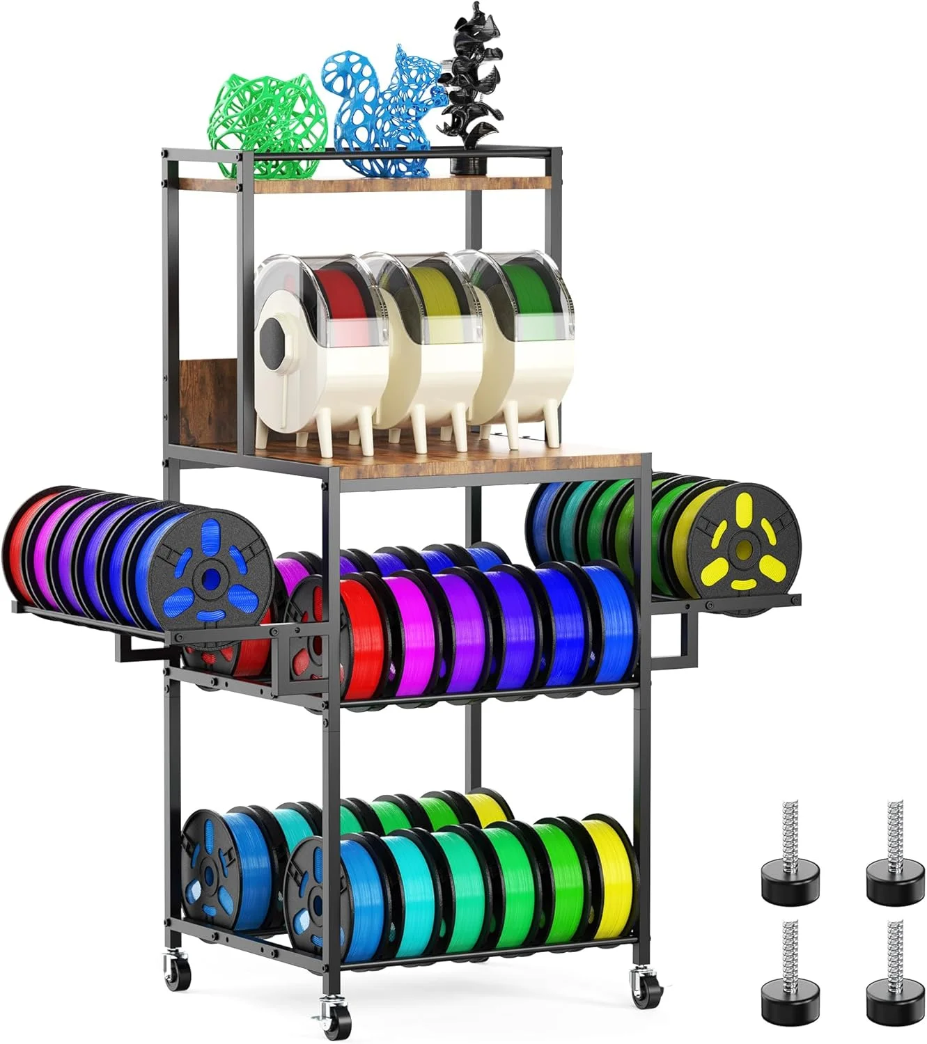 میز پرینتر سه بعدی با محفظه نگهداری فیلامنت، استند چرخدار پرینتر با چرخ برای میز، قفسه نگهدارنده قرقره فلزی و چوبی مستحکم برای کارگاه، استودیو، دفتر (3 طبقه) میز پرینتر سه بعدی با محفظه نگهداری فیلامنت، استند چرخدار پرینتر با چرخ برای میز، قفسه نگهدارنده قرقره فلزی و چوبی مستحکم برای کارگاه، استودیو، دفتر (3 طبقه)