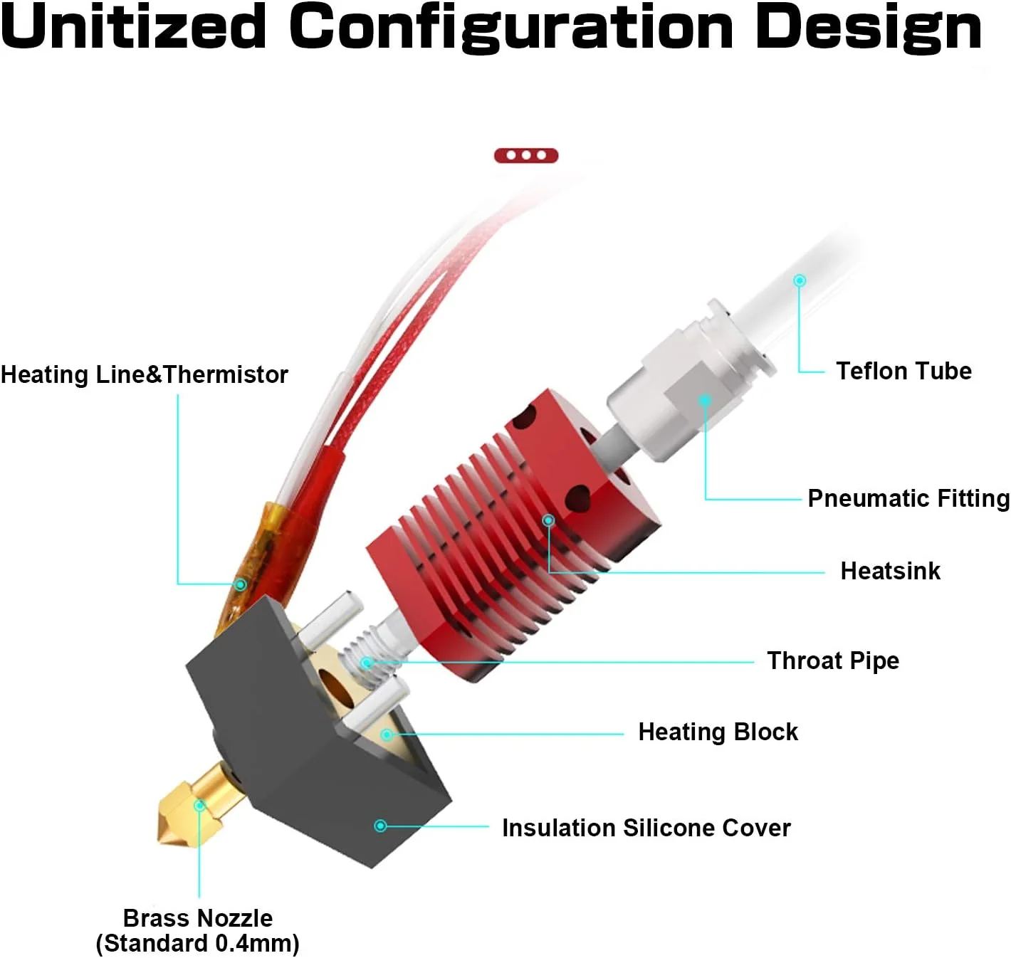هات اند Ender 3، کیت هات اند مونتاژ شده معتبر Creality، قطعات پرینتر سه بعدی به همراه 5 نازل 0.4 میلی متری برای Ender 3، Ender 3 V2 و Ender 3 Pro