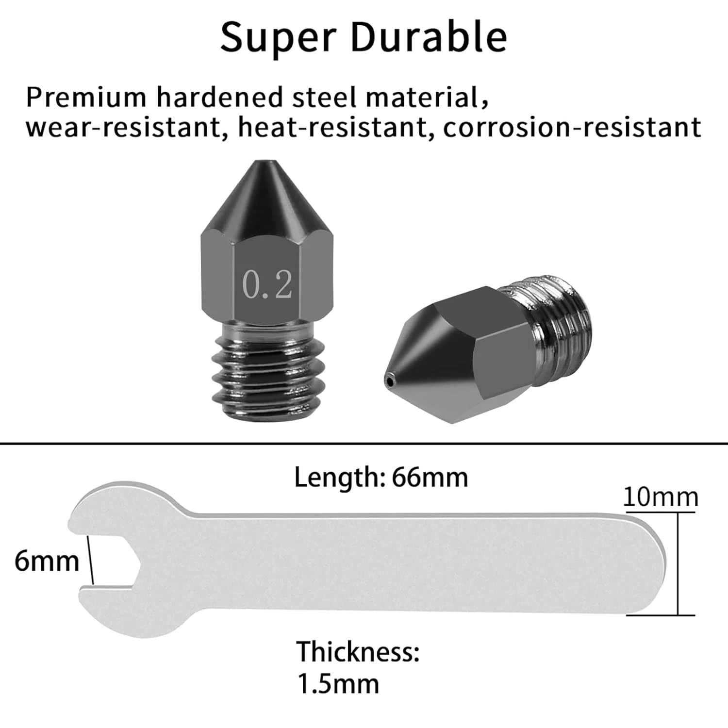 نازل های فولادی سخت شده 0.2 میلی متری MK8 Aokin، بسته 3 عددی، نازل های پرینتر سه بعدی و 3 عدد سوزن تمیز کننده نازل استیل ضد زنگ 0.15 میلی متری برای Creality Ender 3/3 Pro/3 V2، Ender 5/5 Pro، CR-10/10S، Makerbot