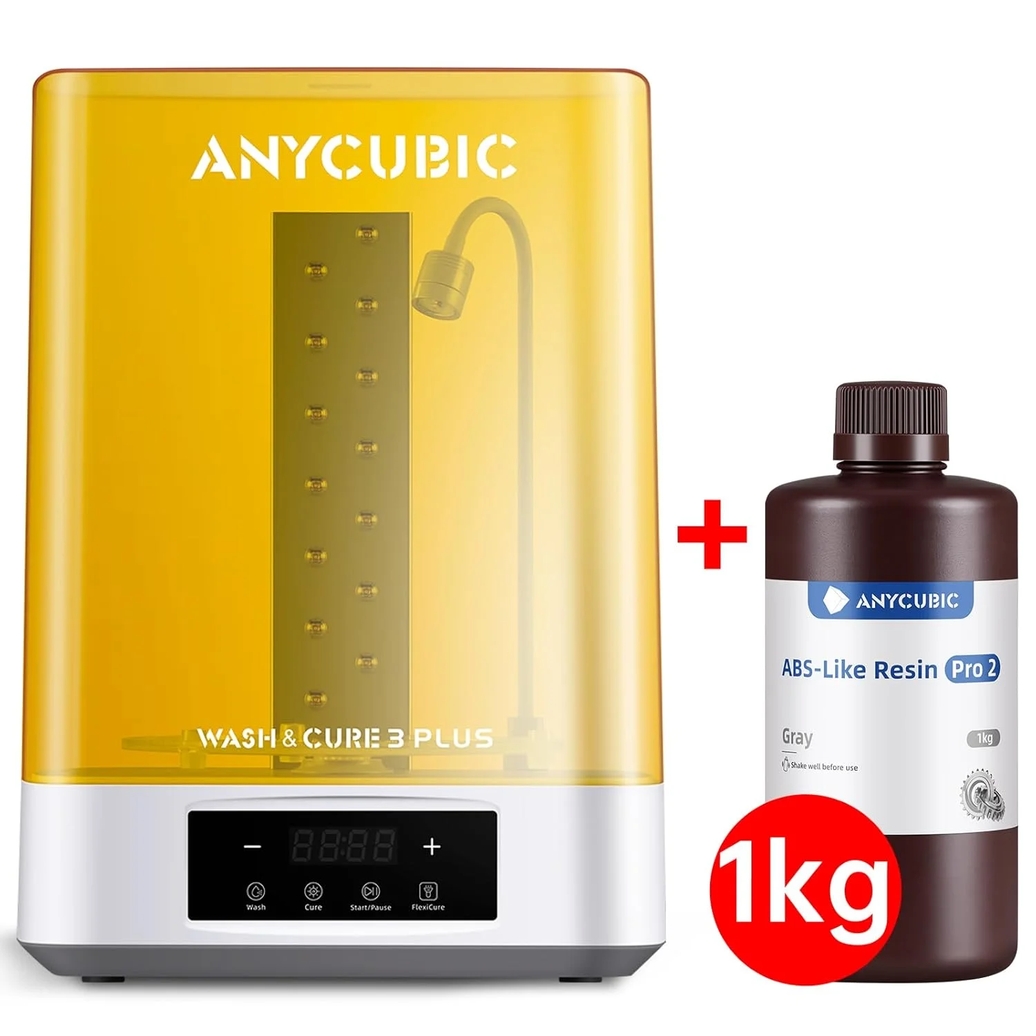 ایستگاه شستشو و کیور Anycubic Wash and Cure 3 Plus و رزین ABS-Like Pro 2، خاکستری 1 کیلوگرم، بسته های پرینتر سه بعدی رزینی