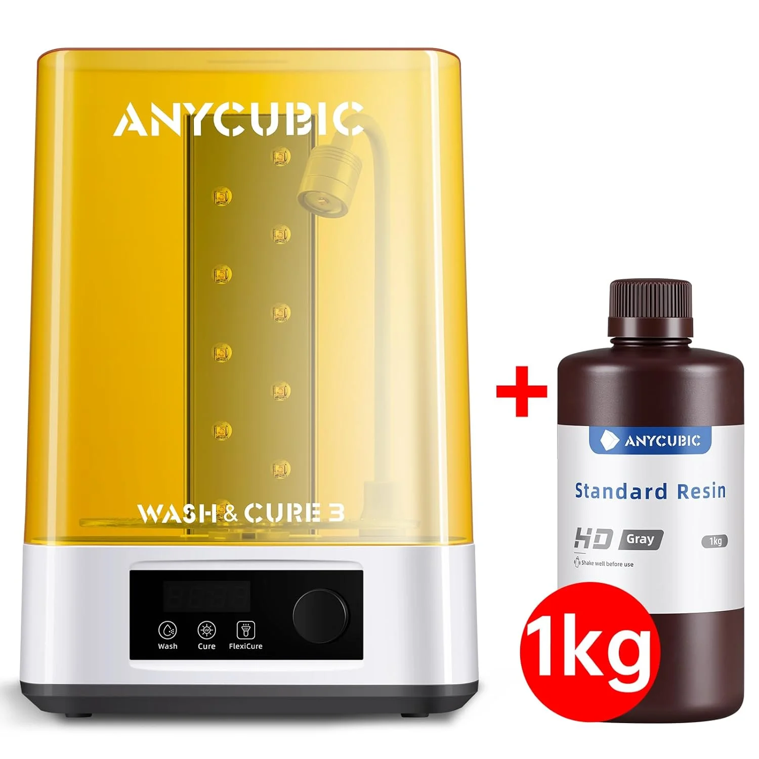 دستگاه شستشو و کیور سه کاره ANYCUBIC و رزین پرینتر سه بعدی 8K ارتقا یافته (خاکستری HD، 1 کیلوگرم)