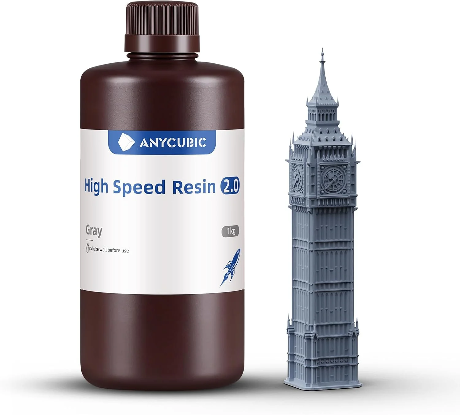 رزین پرینتر سه بعدی سرعت بالا ANYCUBIC 2.0 خاکستری 1 کیلوگرم و فیلم سرعت بالا ACF سایز 10.1 اینچ ANYCUBIC بسته 5 عددی