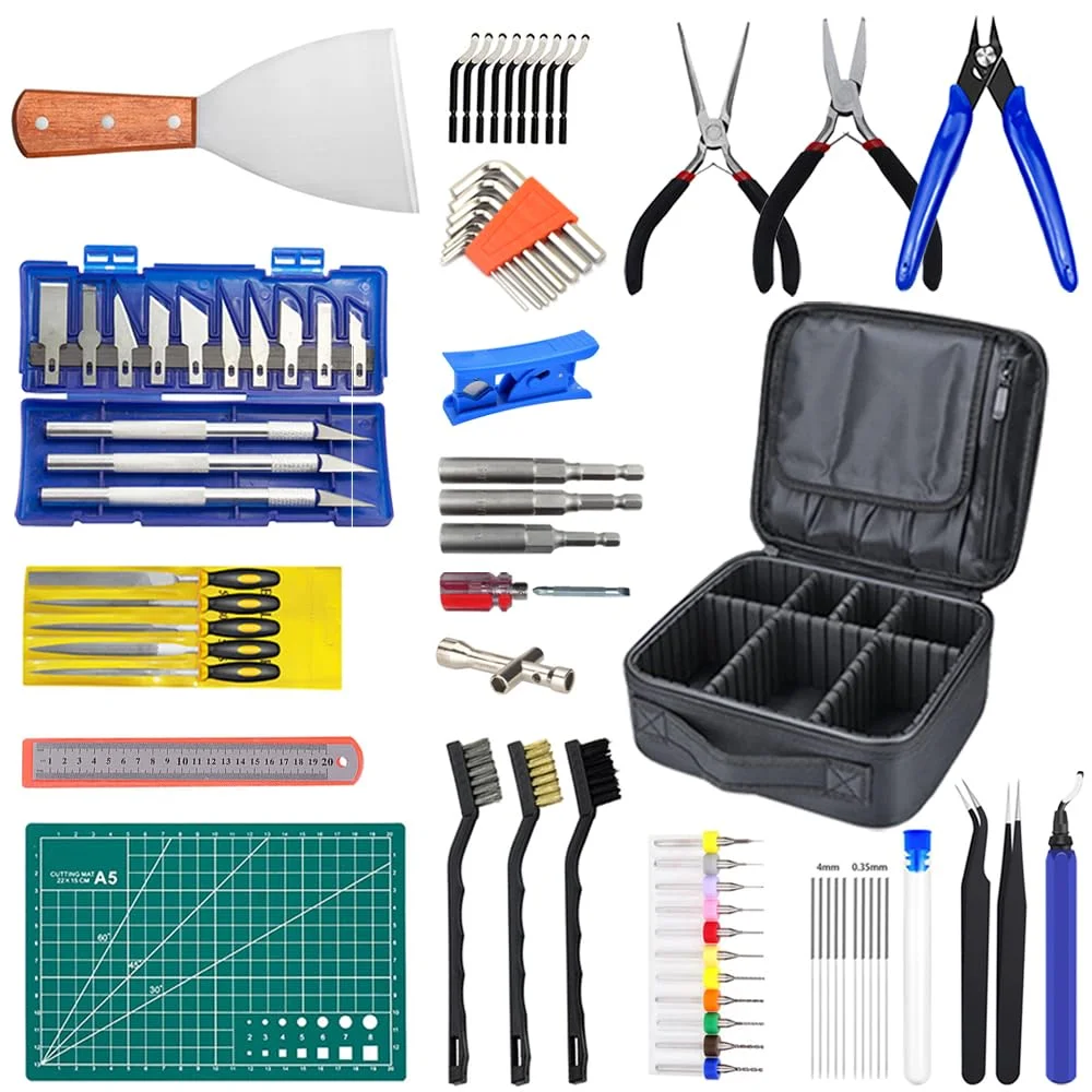 کیت ابزار پرینتر سه بعدی Anyman، مجموعه لوازم جانبی با کیف نگهداری، ابزار پرداخت لبه، کیت تمیز کردن نازل، مجموعه چاقوی هنری