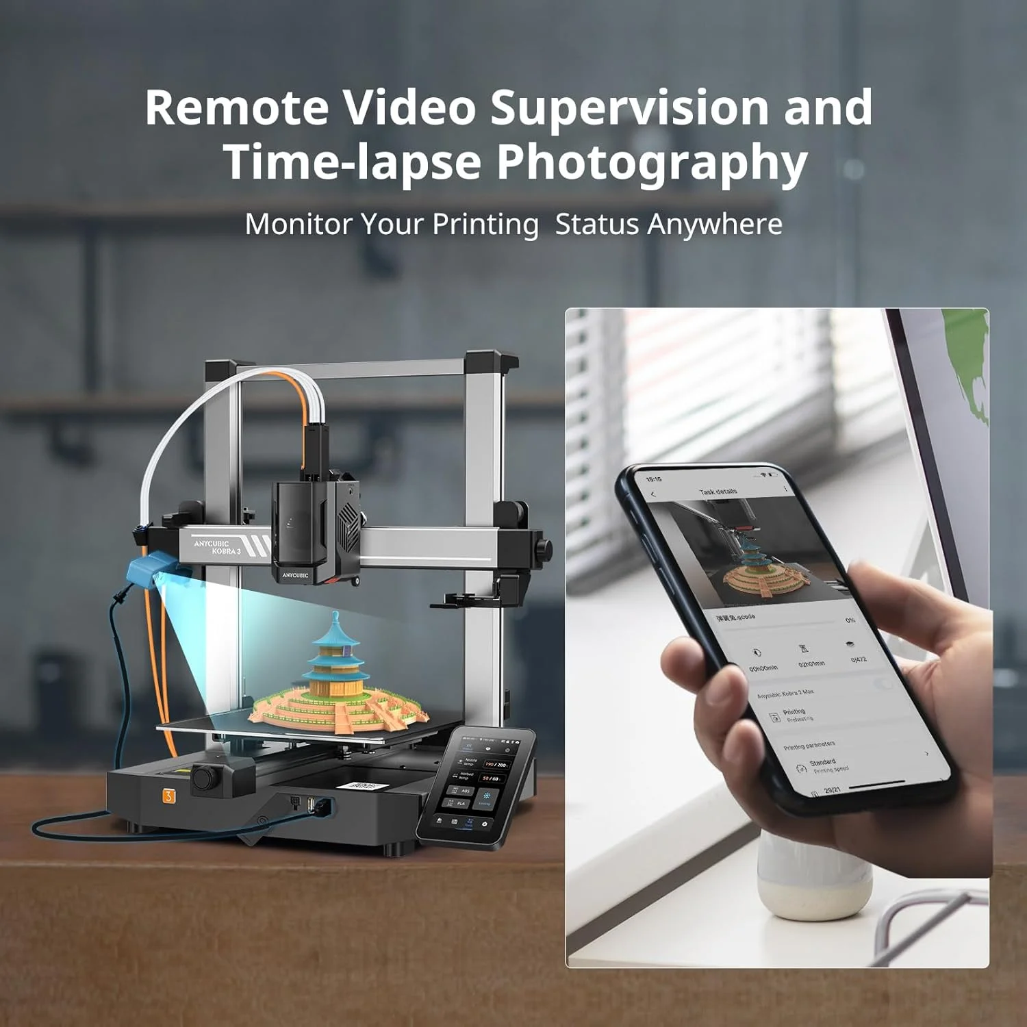 دوربین پرینتر سه بعدی Anycubic Kobra 3، سازگار با پرینترهای Kobra 3/ Kobra 2 Pro/Plus/Max/Klipper، نظارت از راه دور و بلادرنگ، وضوح فوق العاده، نصب آسان و قاب DIY