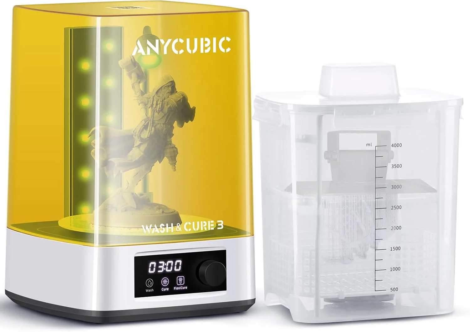 دستگاه شستشو و کیورینگ ANYCUBIC 3.0، ایستگاه شستشو و کیورینگ UV دو در یک برای مدلهای پرینتر سه بعدی ANYCUBIC Photon Mono 4 2 Mars Series LCD/DLP/SLA، با نور گردن غازی قابل چرخش