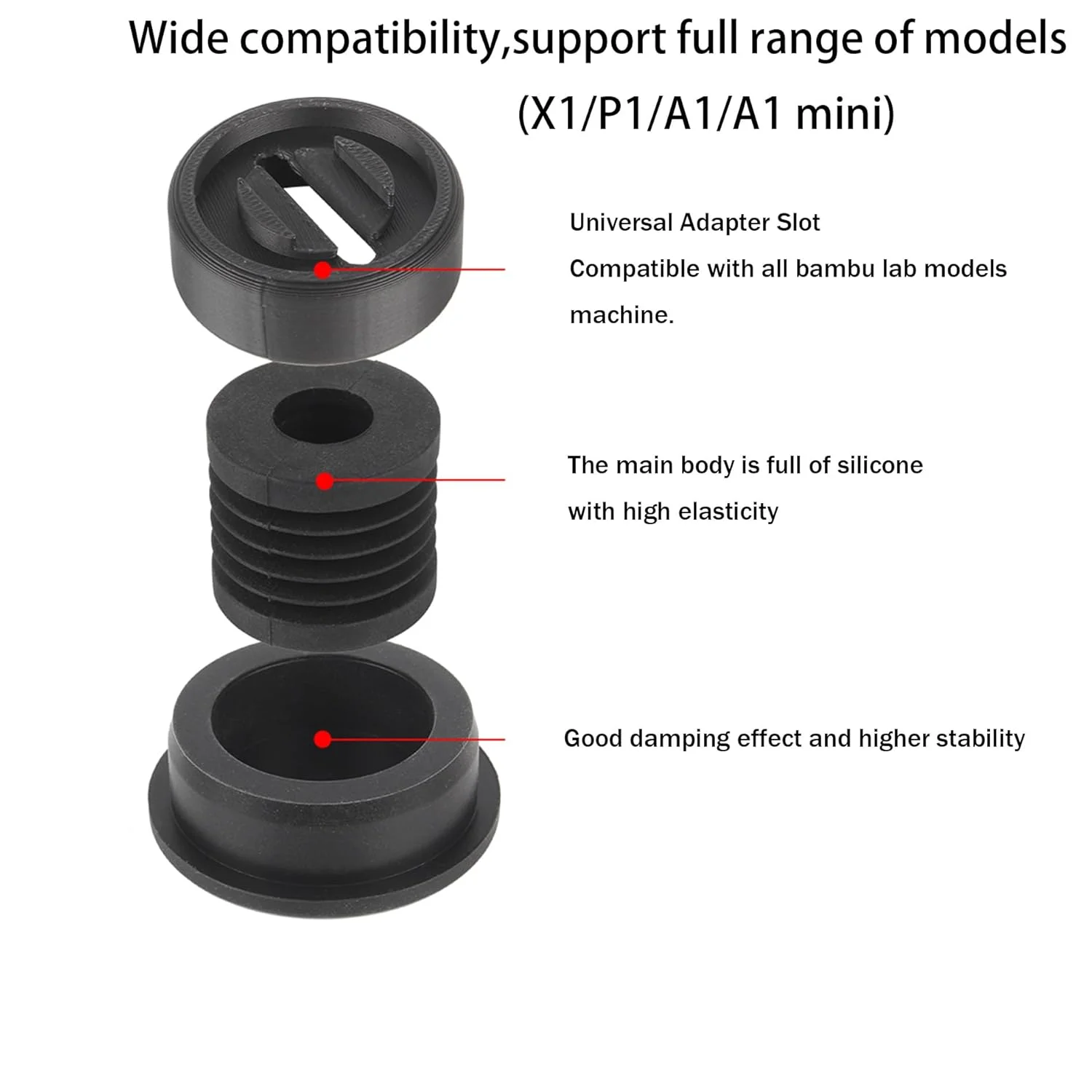 ۴ عدد پایه ضد لرزش سیلیکونی برای Bambu Lab X1/X1C/X1E/P1/P1S/A1، لوازم جانبی چاپگر سه بعدی ضد لغزش و جاذب ضربه با پدهای پایه ضد گرد و غبار